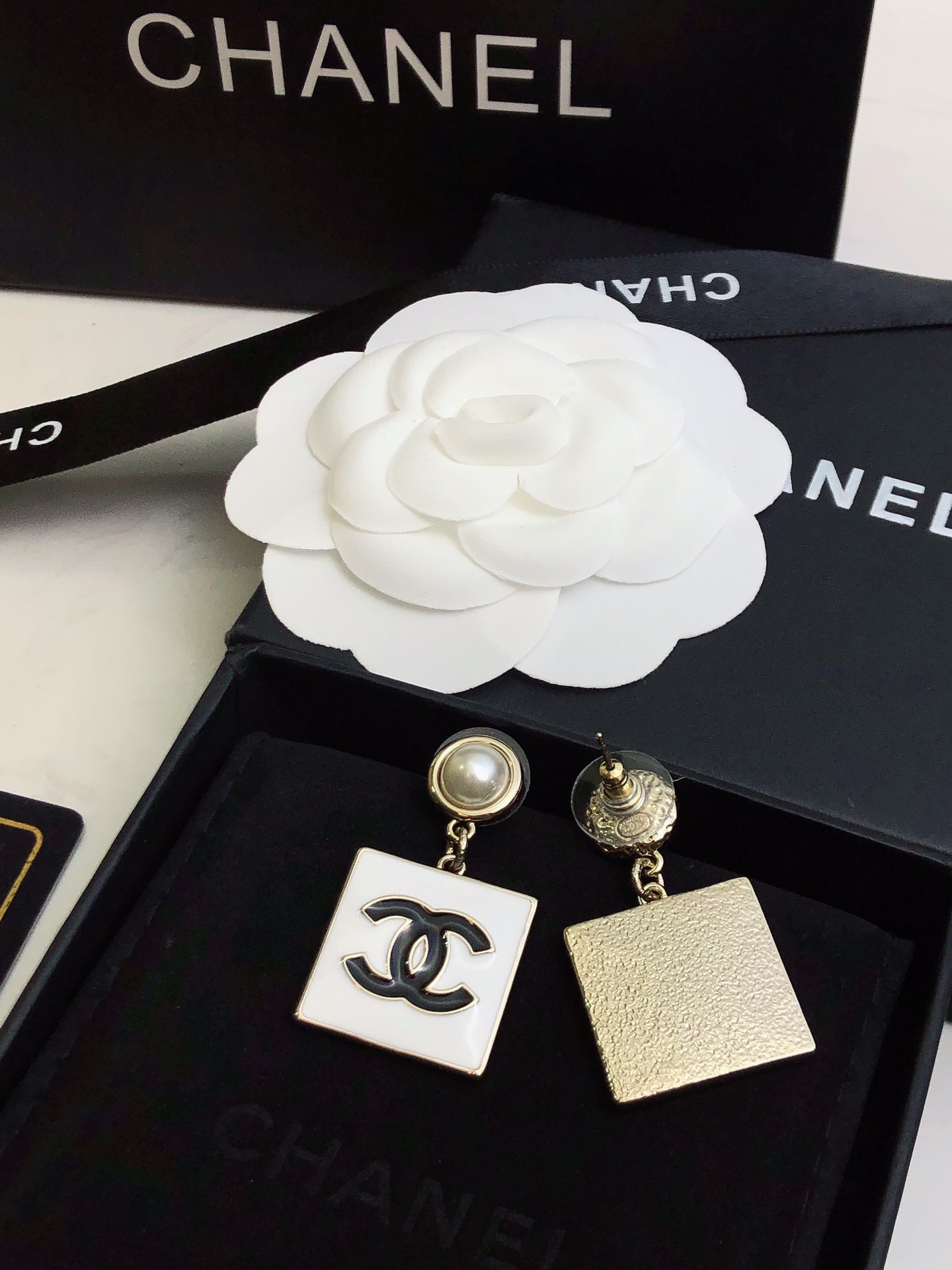 Chanel Square Earrings White For Women