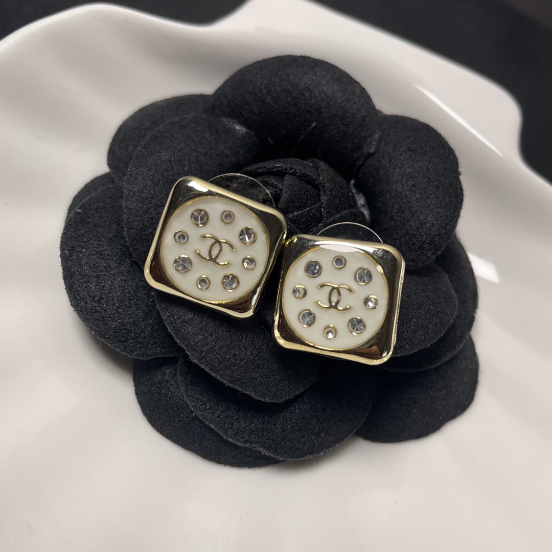 Chanel Square Earrings White For Women