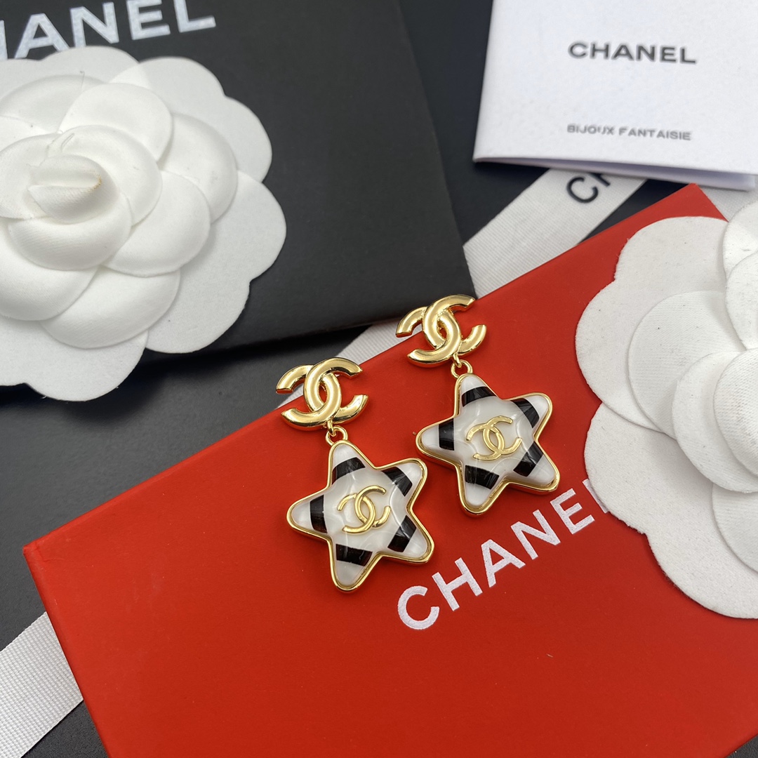 Chanel Star Earrings Gold Tone For Women