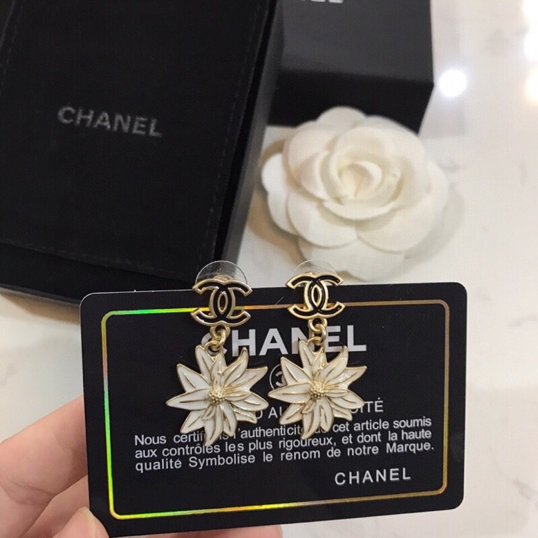 Chanel Sun Flower Earrings Gold Tone For Women