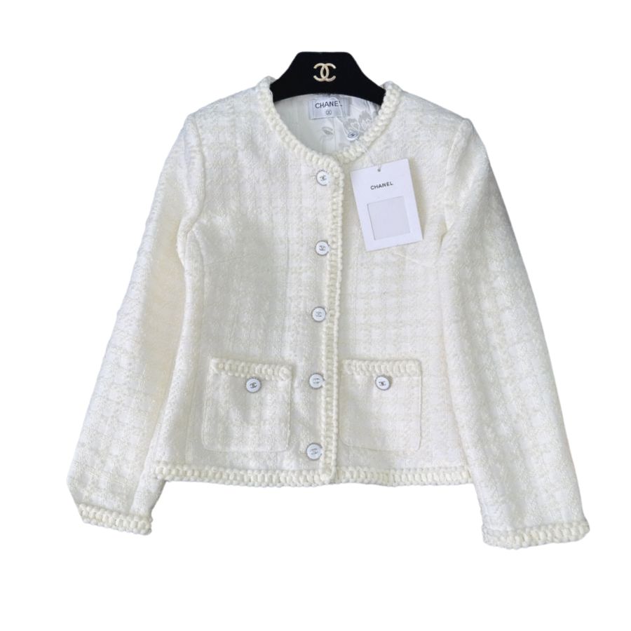 Chanel Sutdc Tweed Jacket White For Women