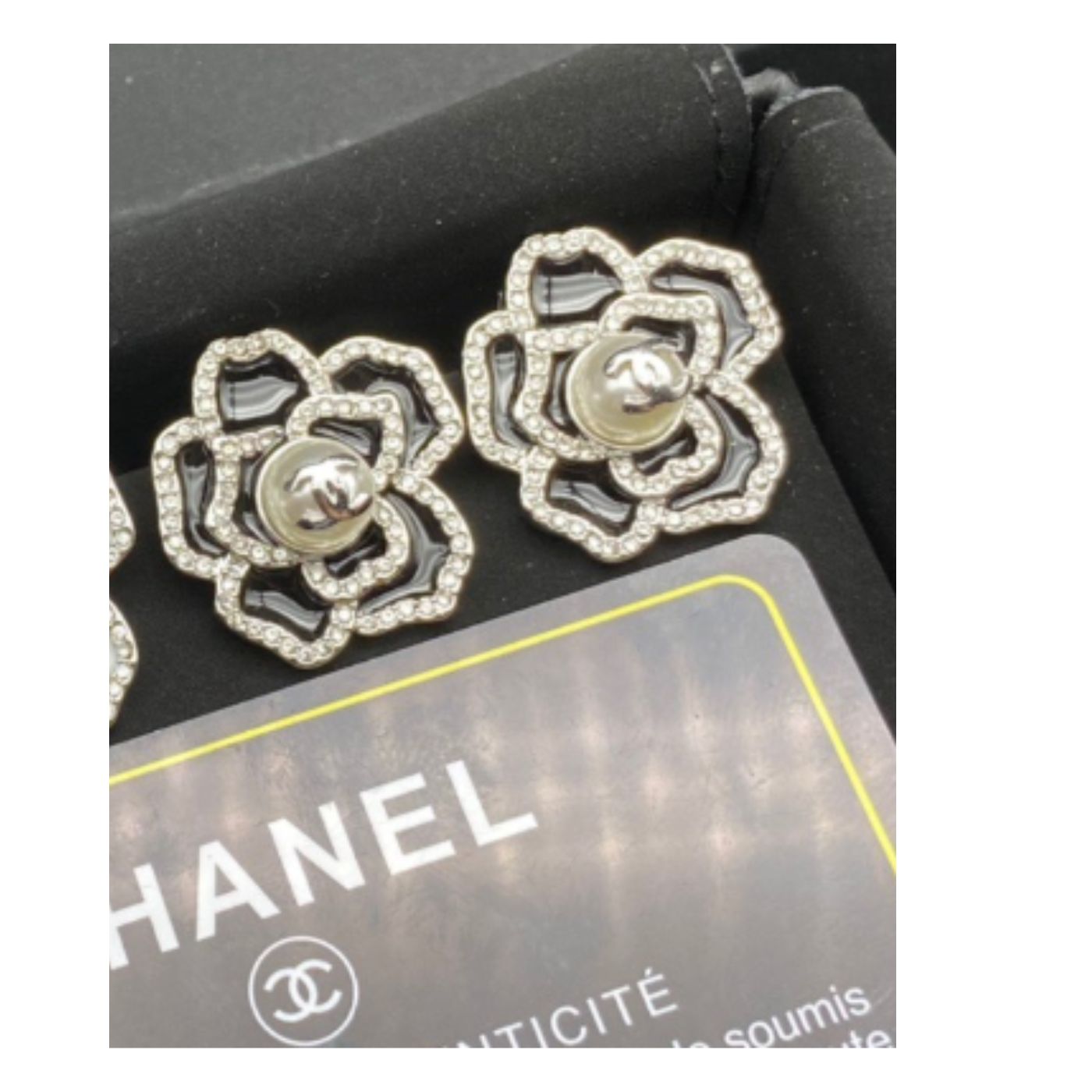 Chanel Sweet Lady Camellia Earrings Black For Women