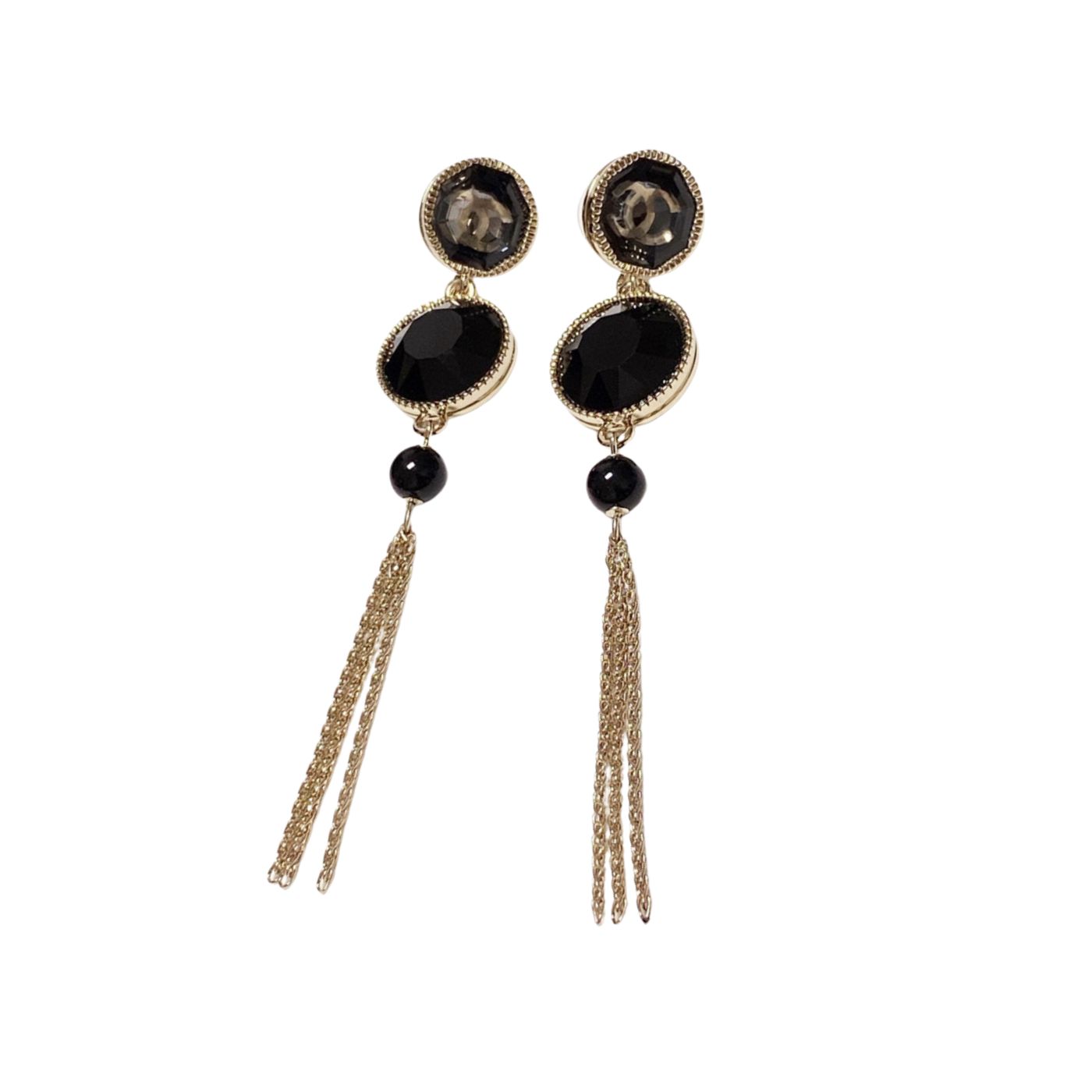 Chanel Tassel Long Earrings Black For Women