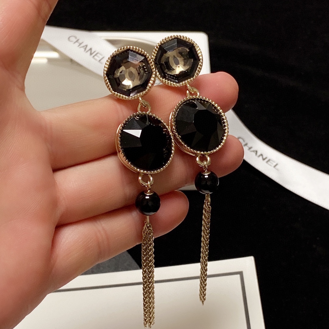 Chanel Tassel Long Earrings Black For Women