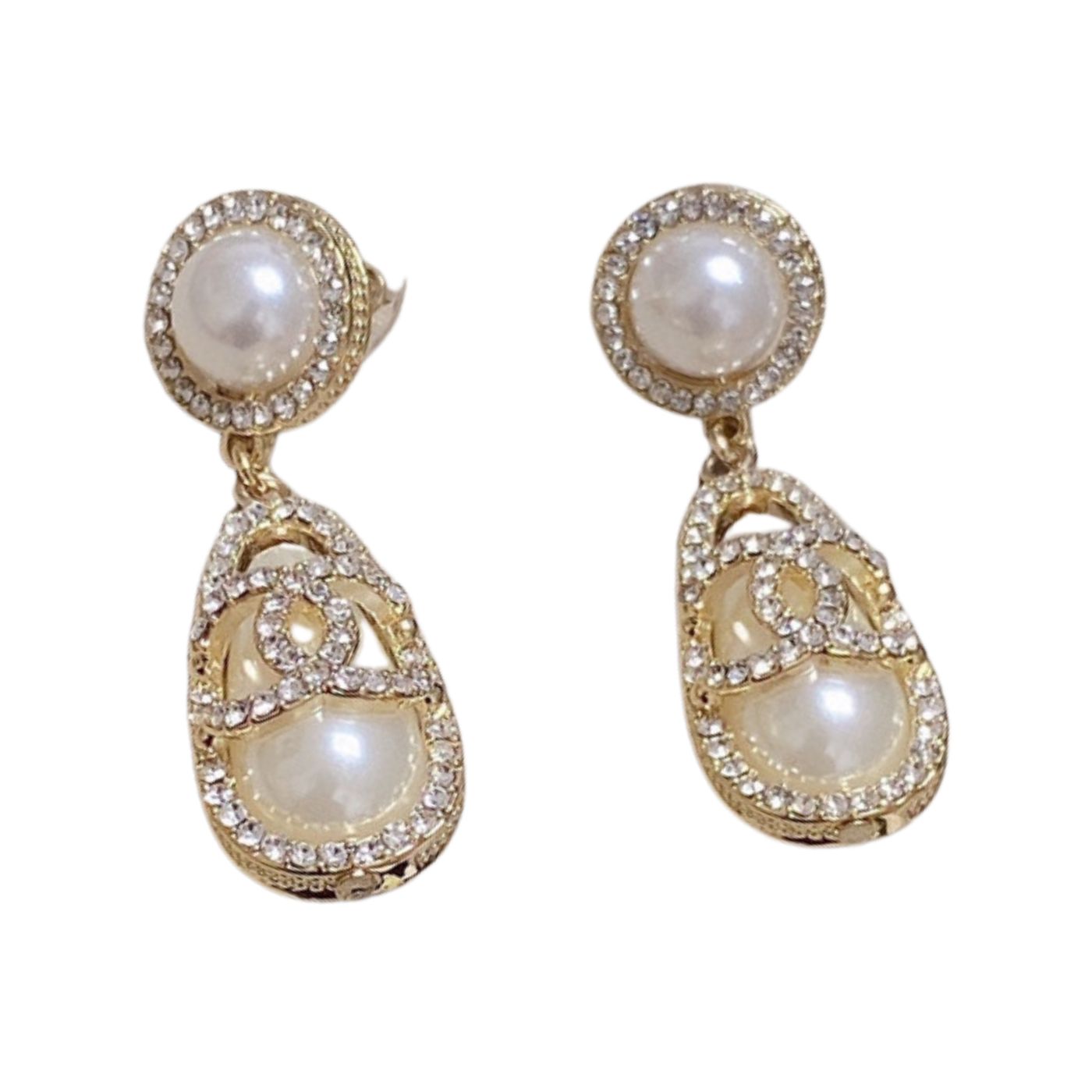 Chanel Teardrop Pearl Earrings Gold For Women