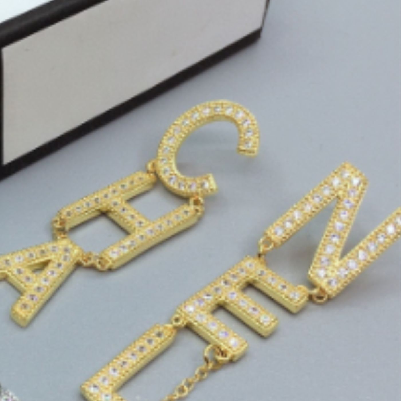 Chanel The Letter C-H-A N-E-L Frame Earrings Gold Tone For Women