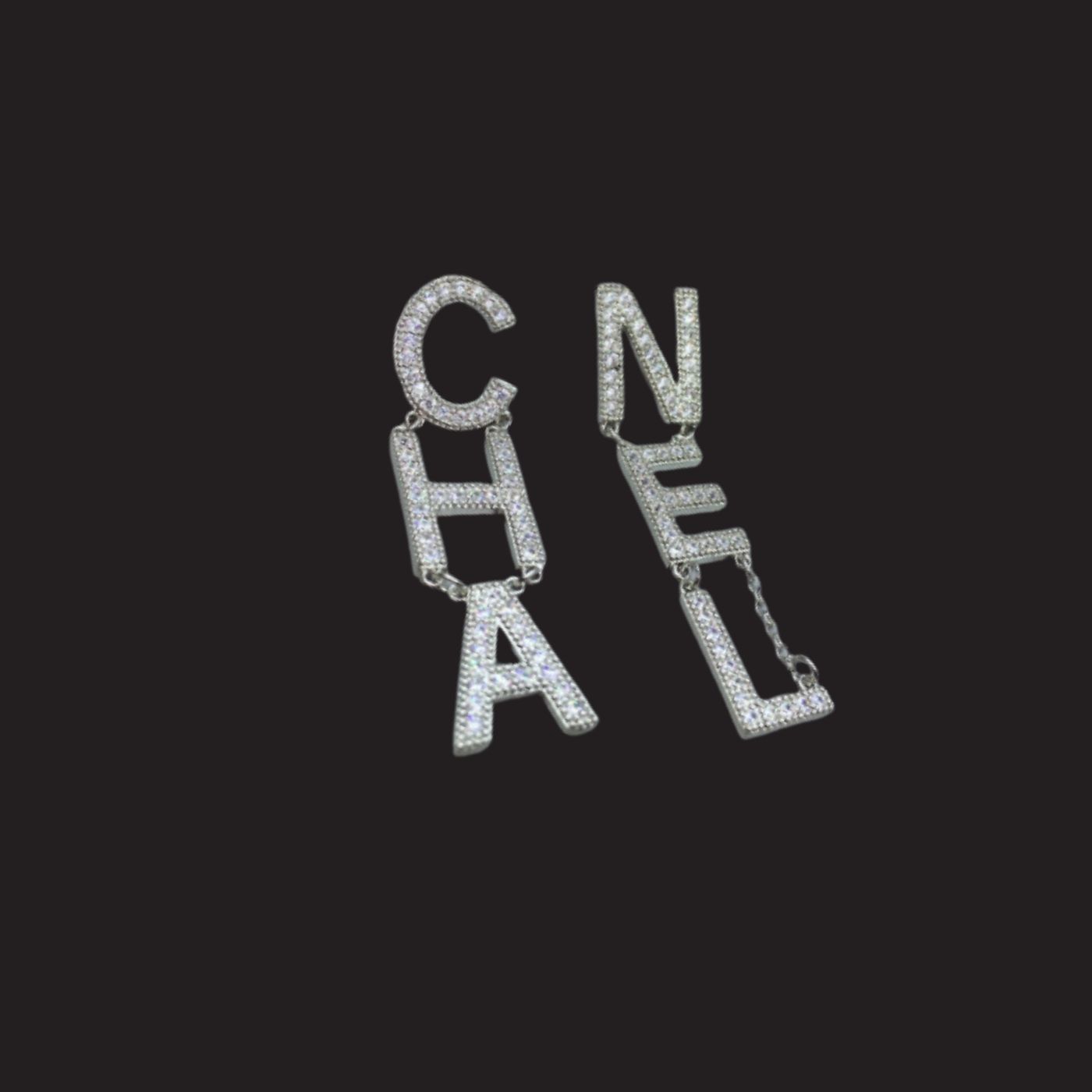 Chanel The Letter C-H-A N-E-L Frame Earrings Silver Tone For Women
