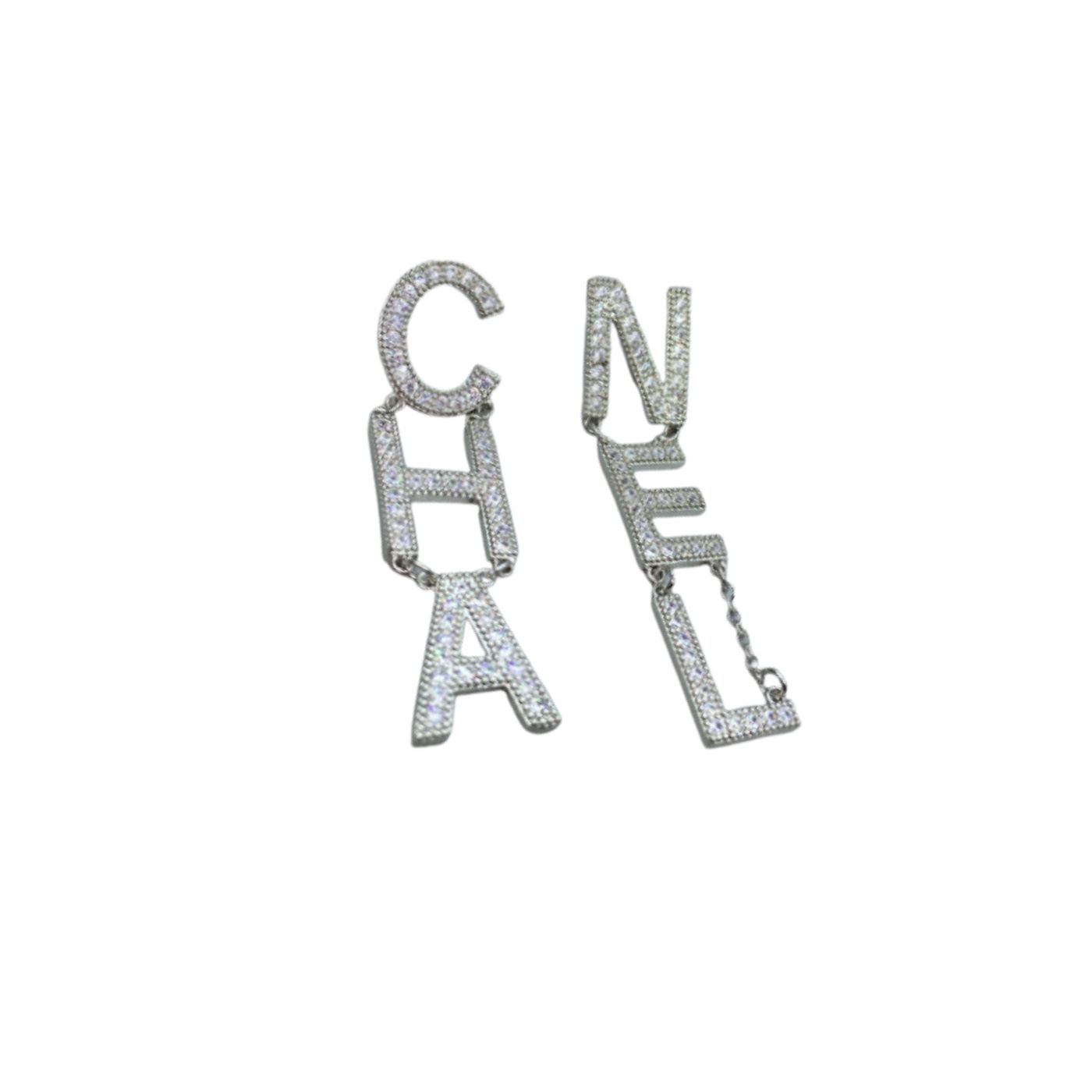 Chanel The Letter C-H-A N-E-L Frame Earrings Silver Tone For Women