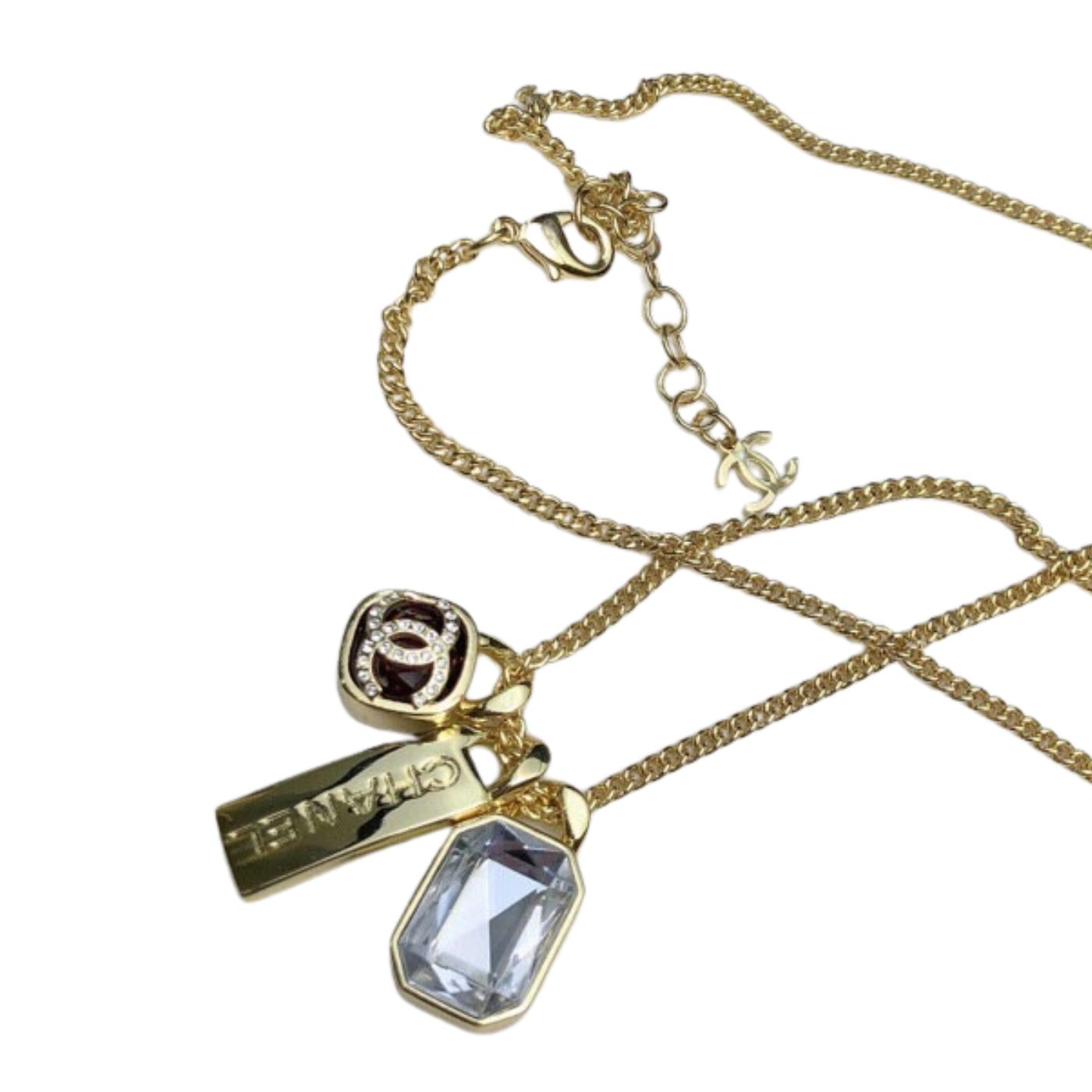 Chanel Three Pendant Necklace Gold Tone For Women