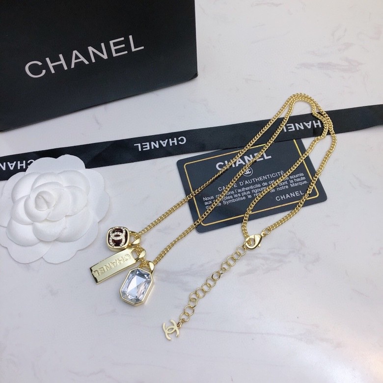 Chanel Three Pendant Necklace Gold Tone For Women