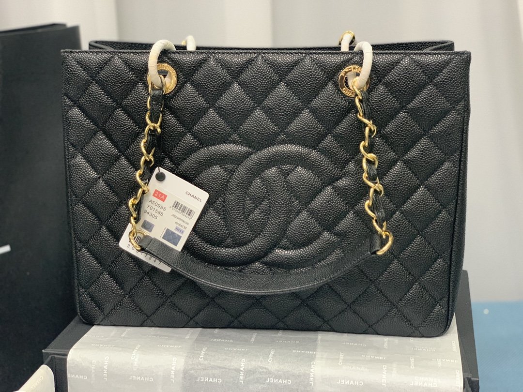 Chanel Tote Bag Spring Collection Gold Toned Hardware Black For Women 13in/33cm