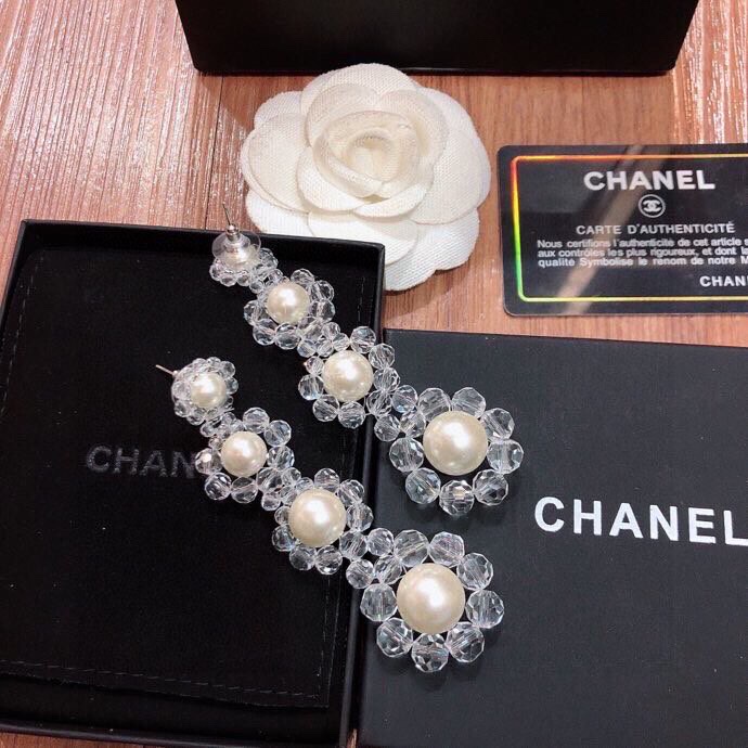 Chanel Transparent Pearl Earrings White For Women