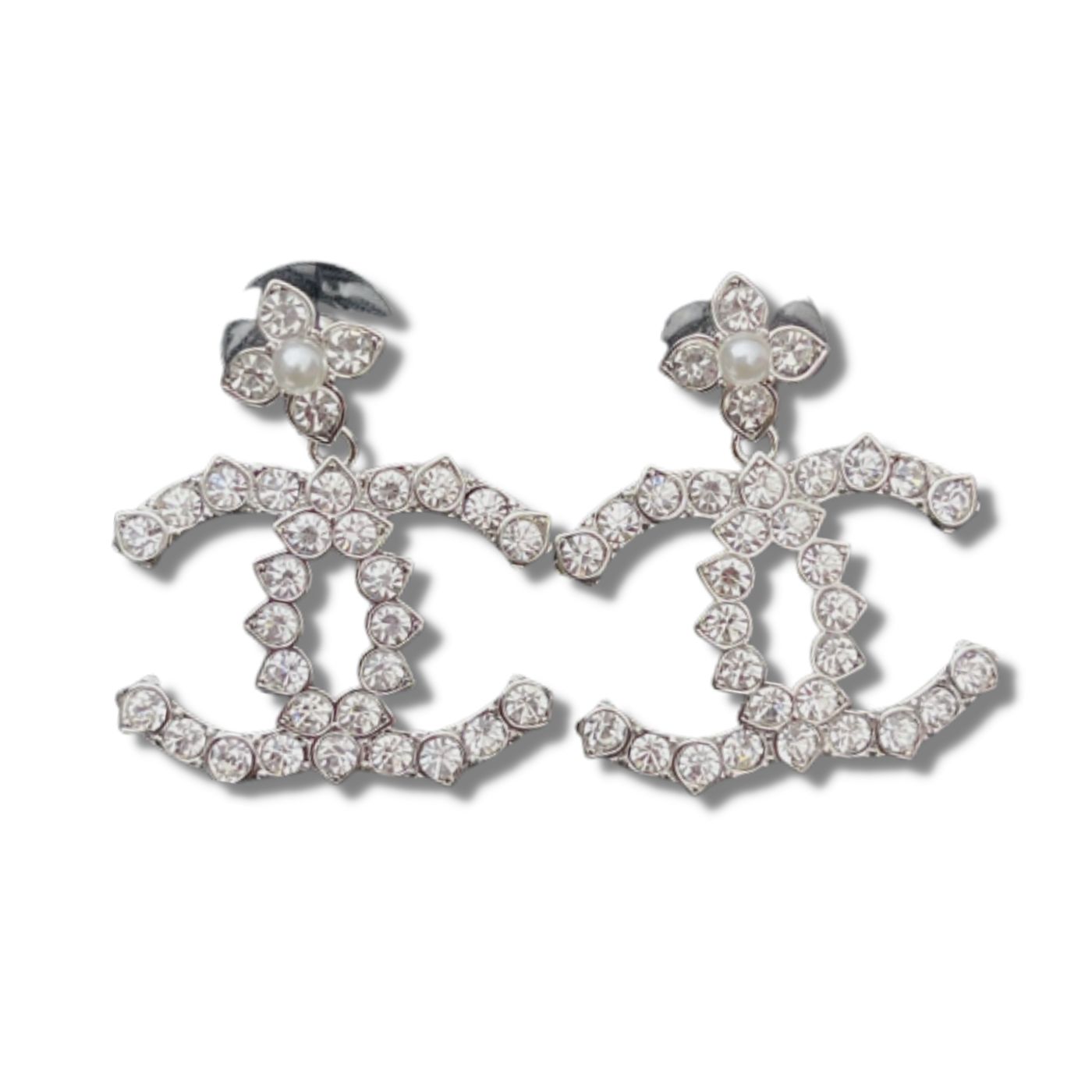 Chanel Triple Cc Drop Earrings Silver For Women