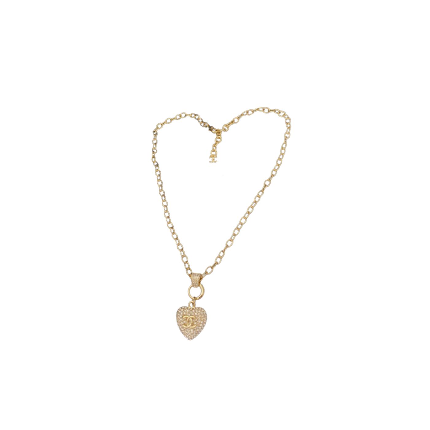 Chanel Twinkle Heart Chain Necklace Gold Tone For Women