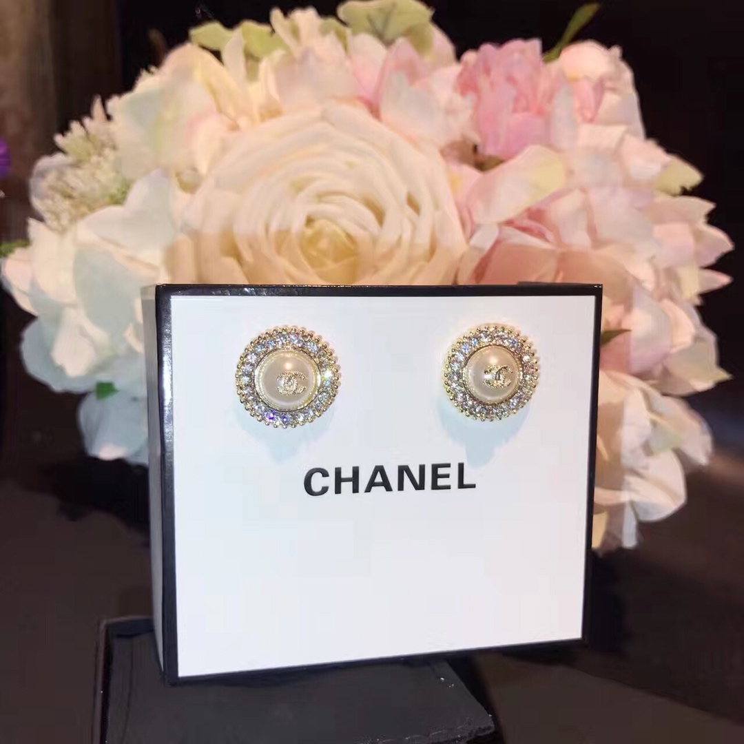 Chanel Twinkle Stone Bud Earrings Gold Tone For Women