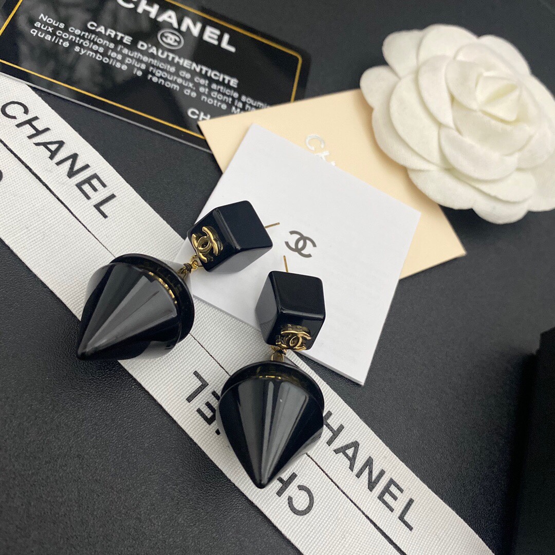 Chanel Two Symmetrical Cones Earrings Black For Women