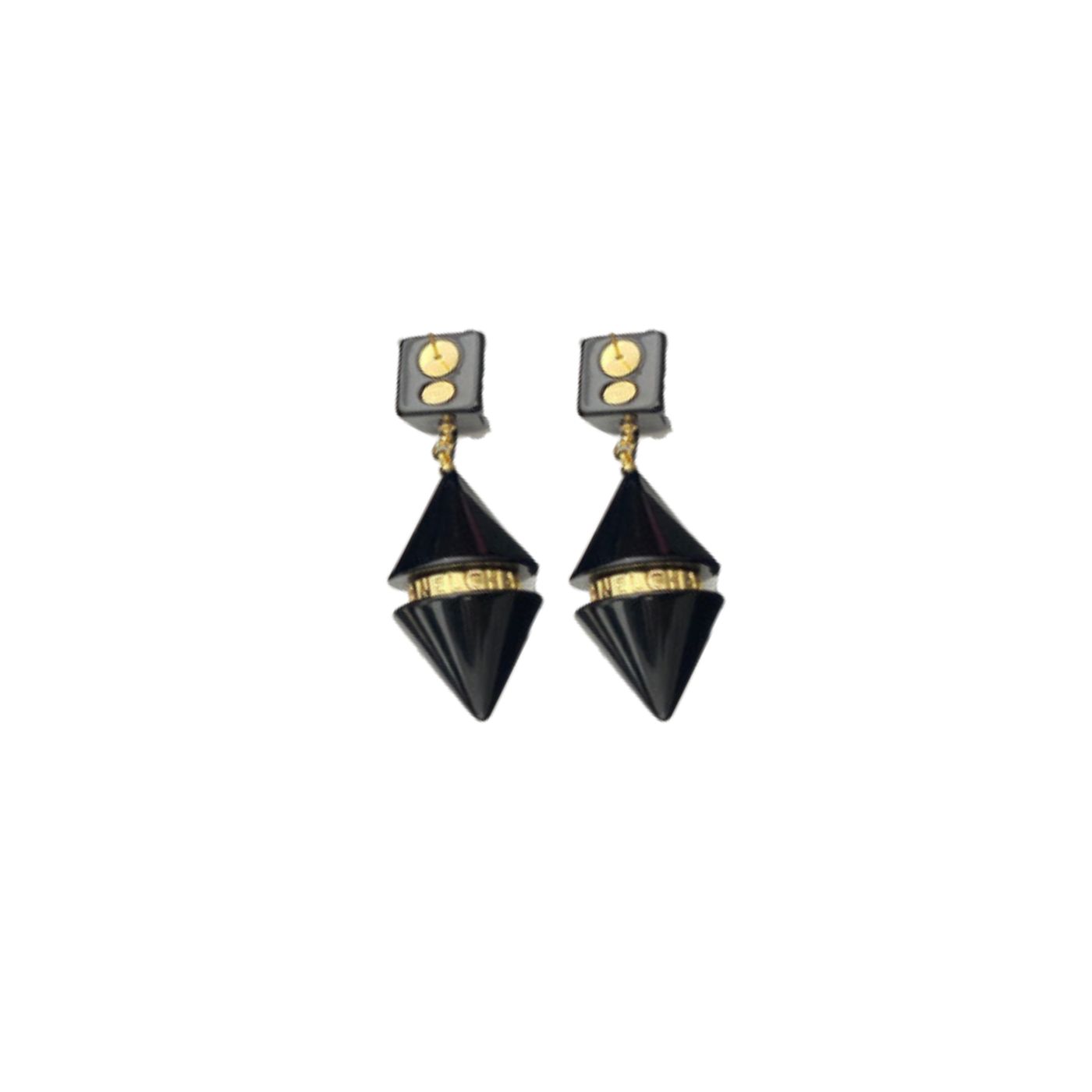 Chanel Two Symmetrical Cones Earrings Black For Women