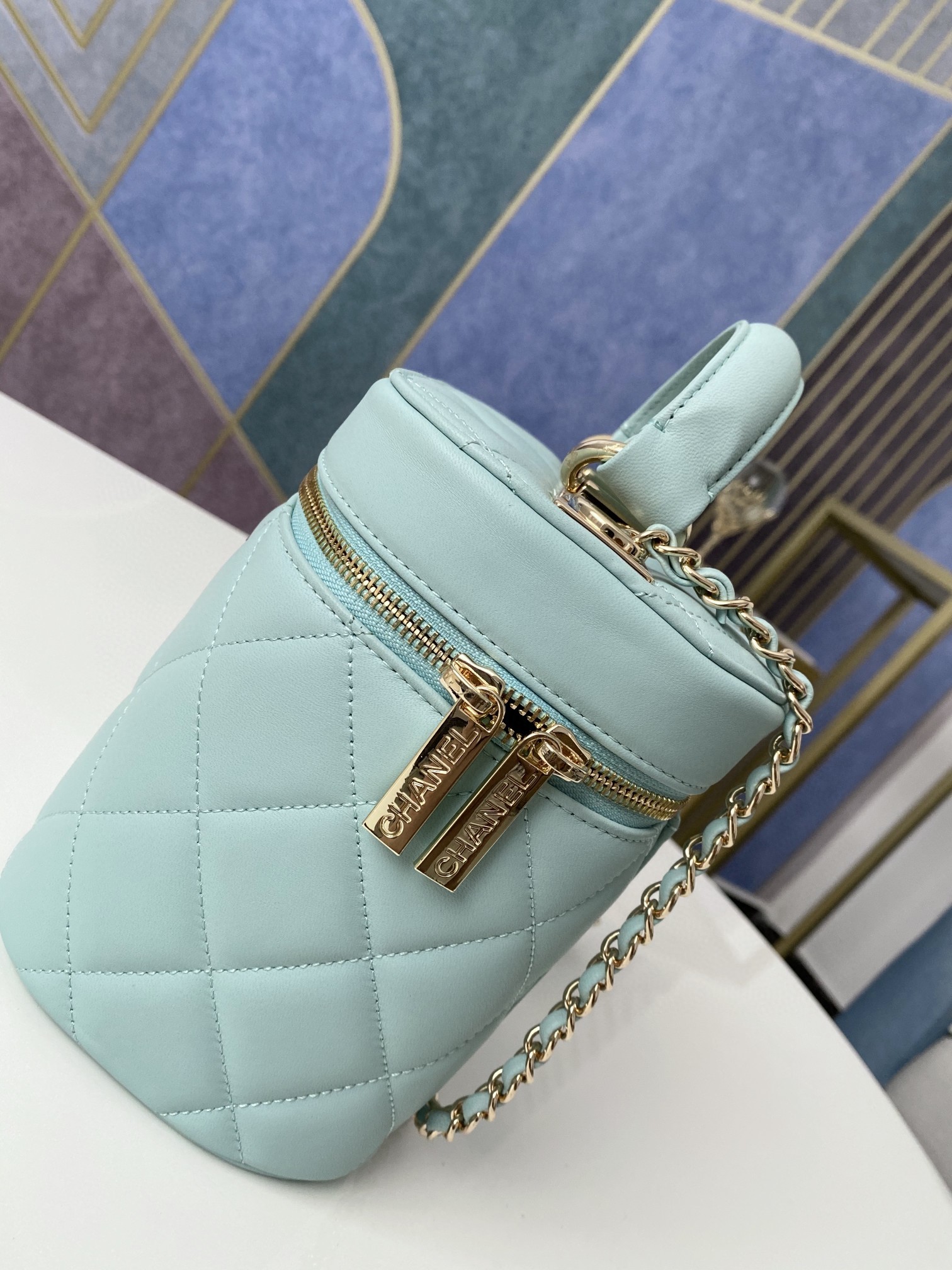 Chanel Vanity Case Gold Hardware Light Green For Women, Women’s Handbags, Shoulder Bags 9.4in/24cm 