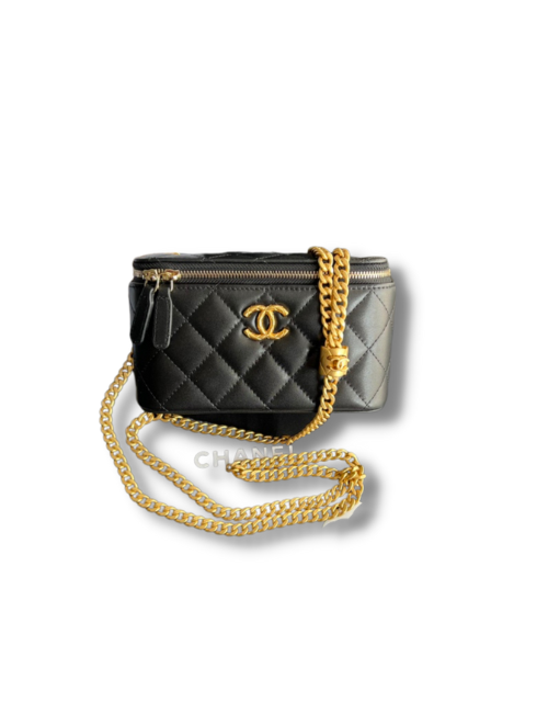 Chanel Vanity With Chain Black/Green/Beige For Women 6.6in/17cm