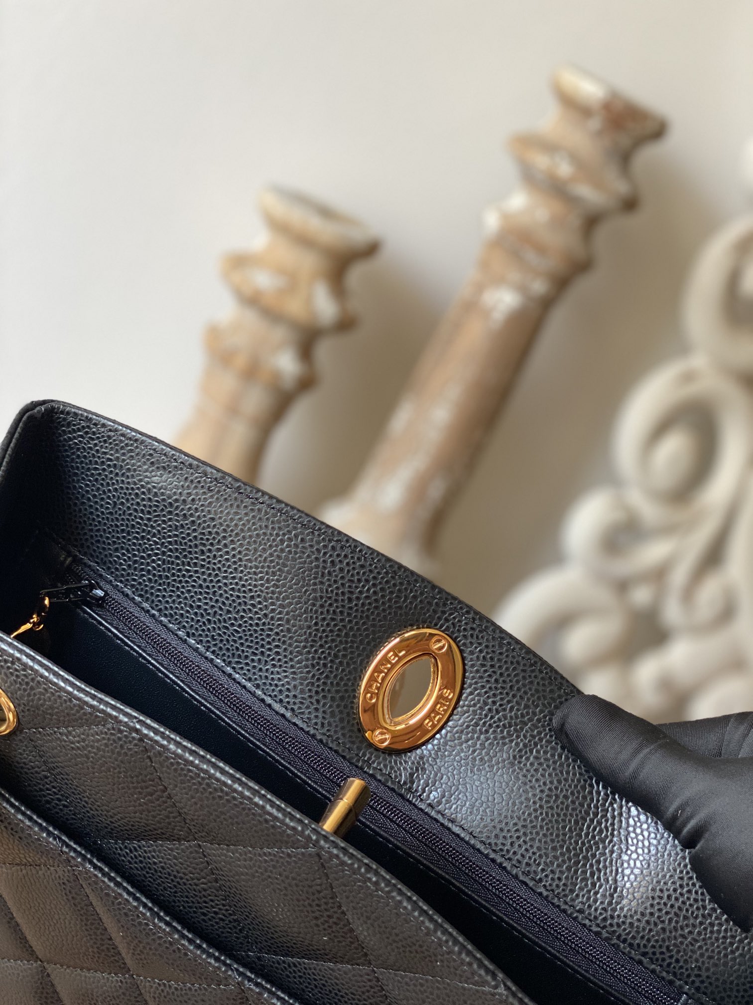 Chanel Vintage Black Medium Quilted Caviar Tote Bag For Women 28cm/11in