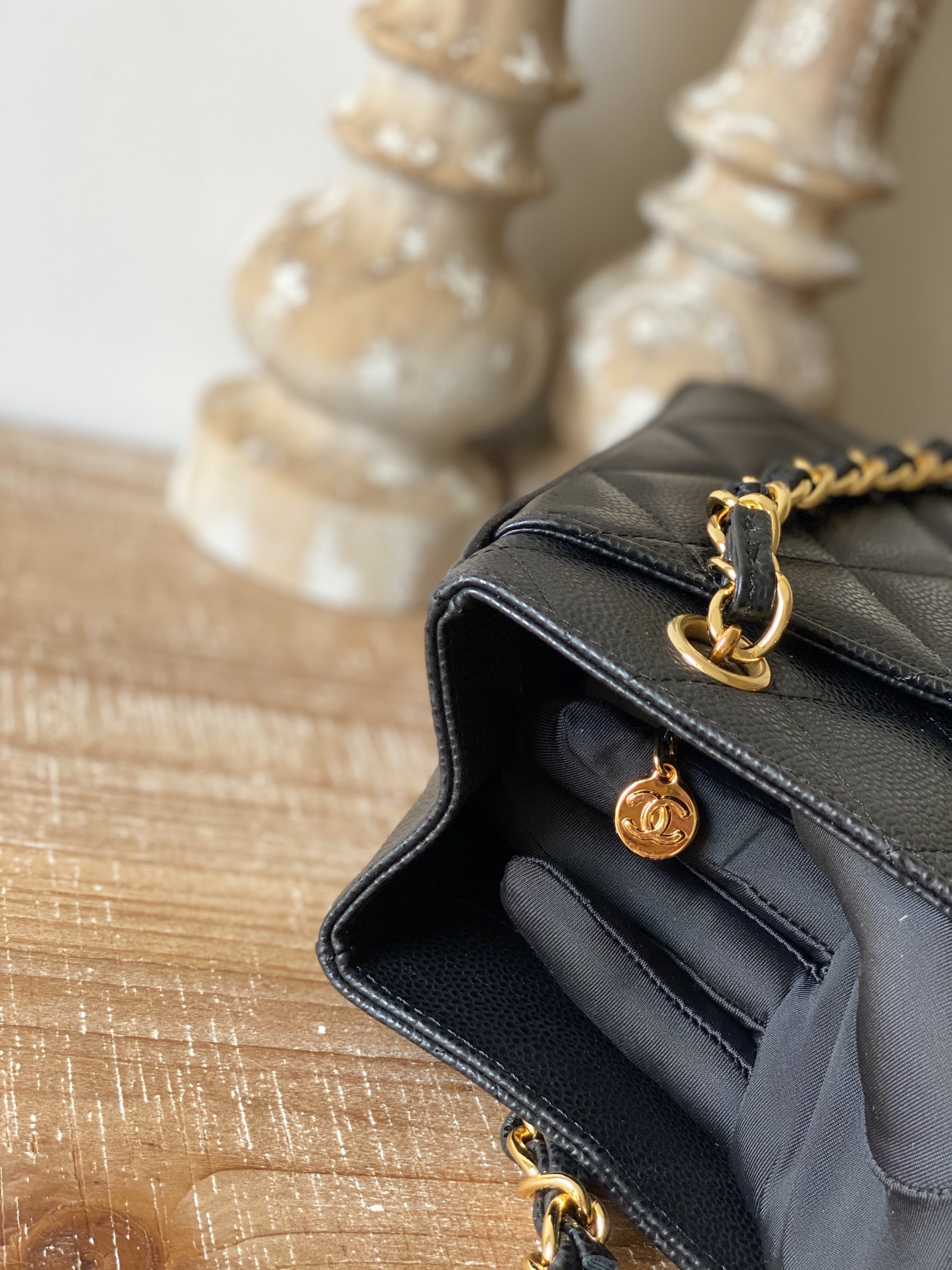 Chanel Vintage Black Medium Quilted Caviar Tote Bag For Women 28cm/11in
