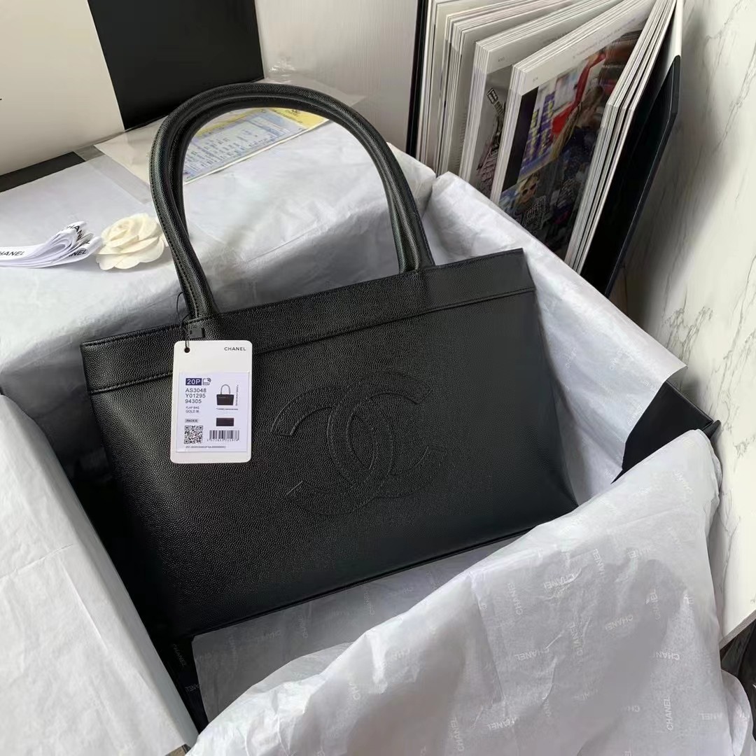 Chanel Vintage CC Open Tote Caviar East West Black For Women, Women’s Bags 14.5in/36.9cm