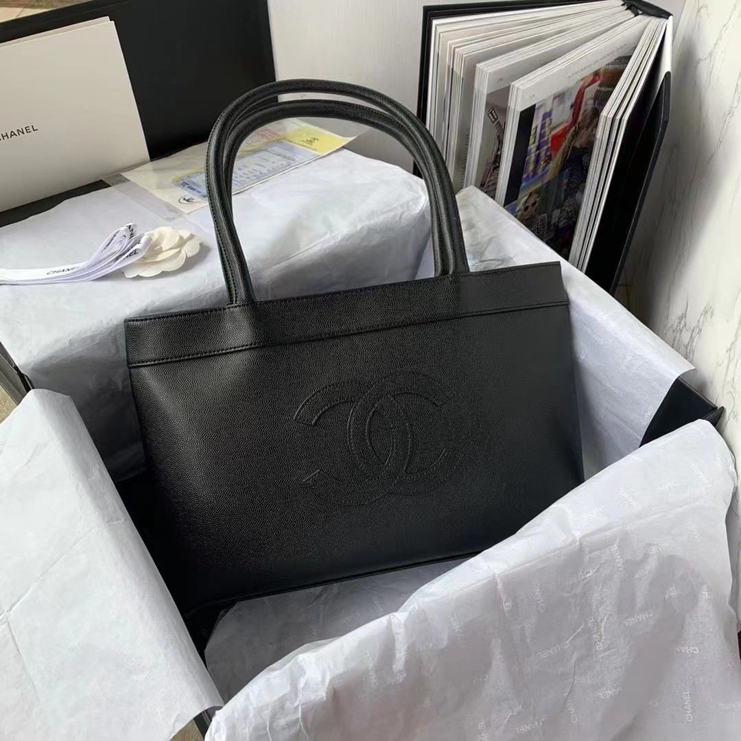 Chanel Vintage CC Open Tote Caviar East West Black For Women, Women’s Bags 14.5in/36.9cm