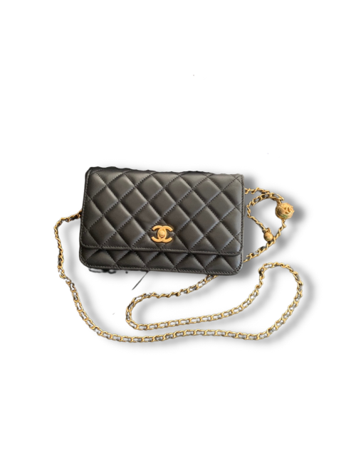 Chanel Wallet On Chain Black/White/Beige For Women 7.5in/19cm AP1450