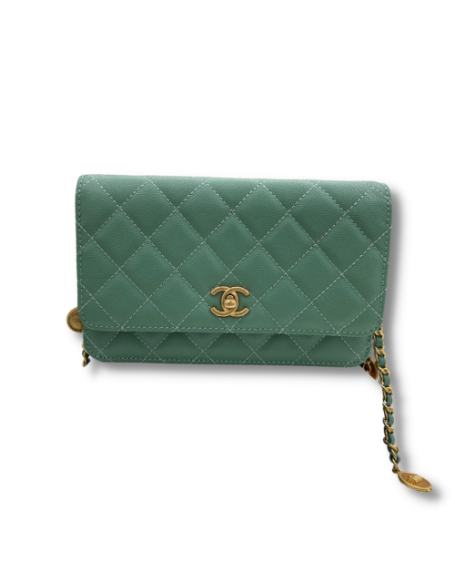 Chanel Wallet On Chain Green/Black/White For Women 7.4in/19cm AP3054