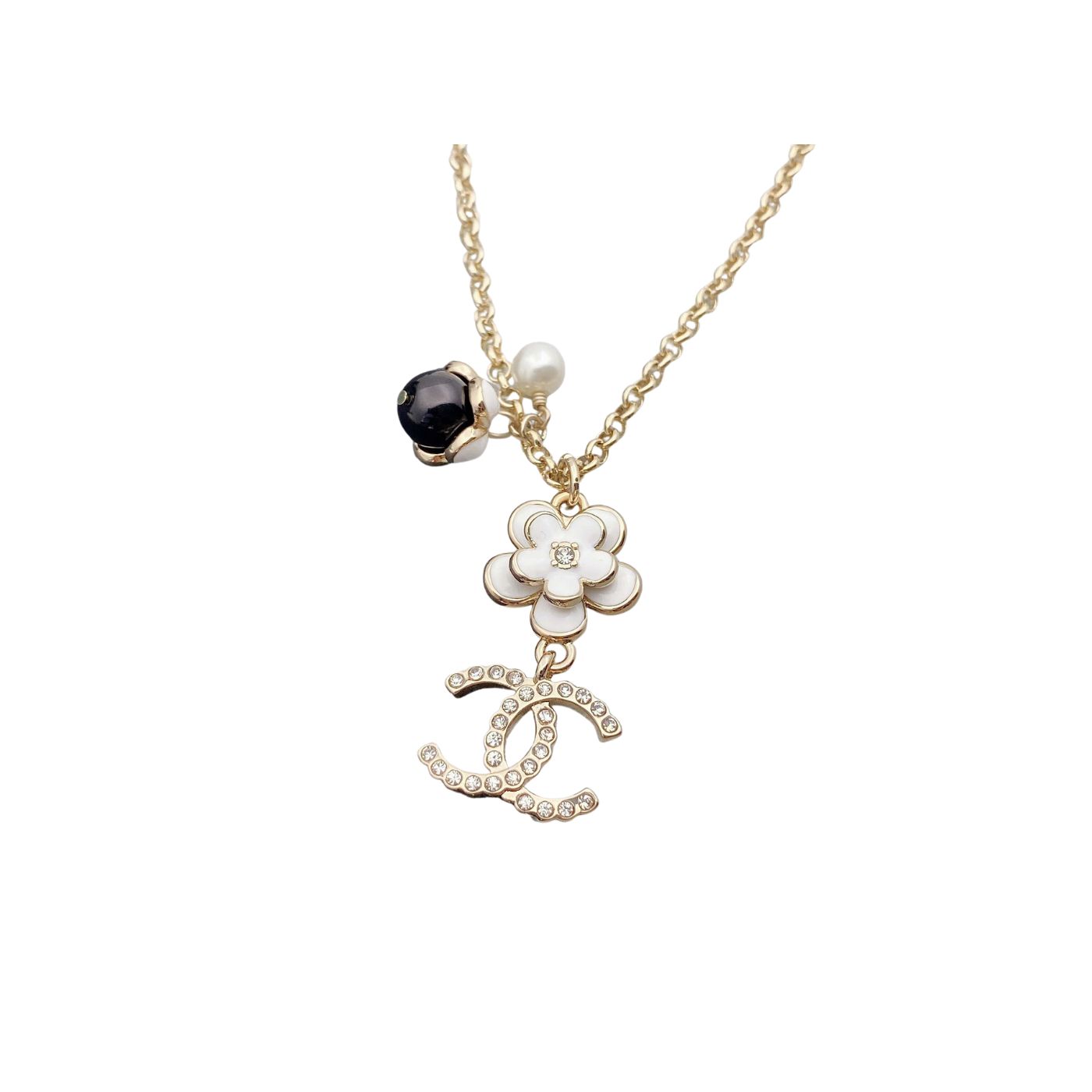 Chanel White Camellia Necklace Gold Tone For Women