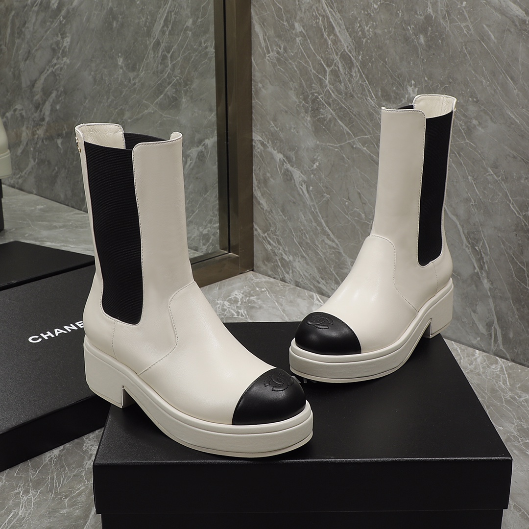 Chanel Women’s Ankle Boots White For Women 1.6in/4cm