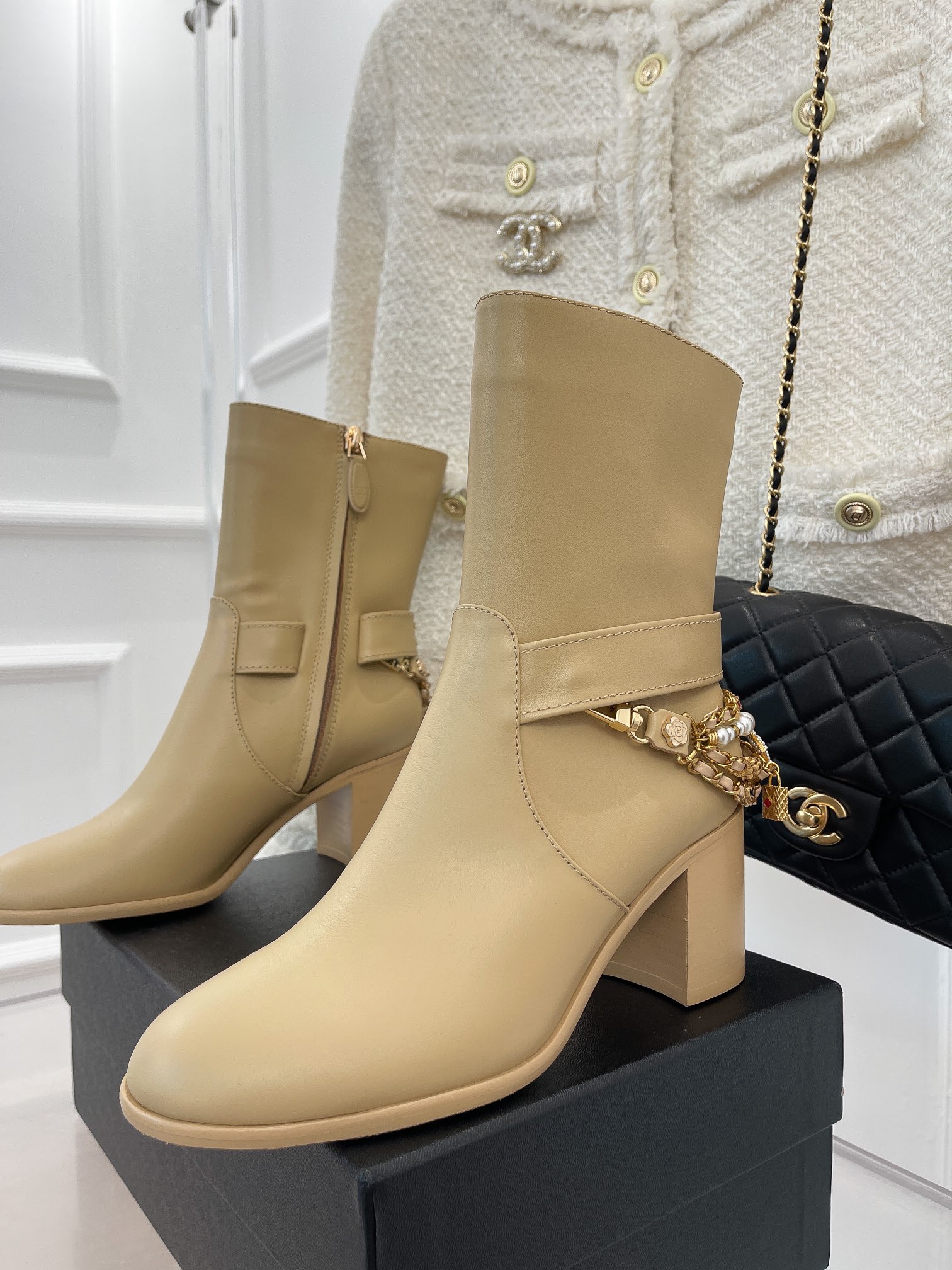 Chanel Women’s Ankle Boots With Decor Beige For Women 3.7in/9.5cm