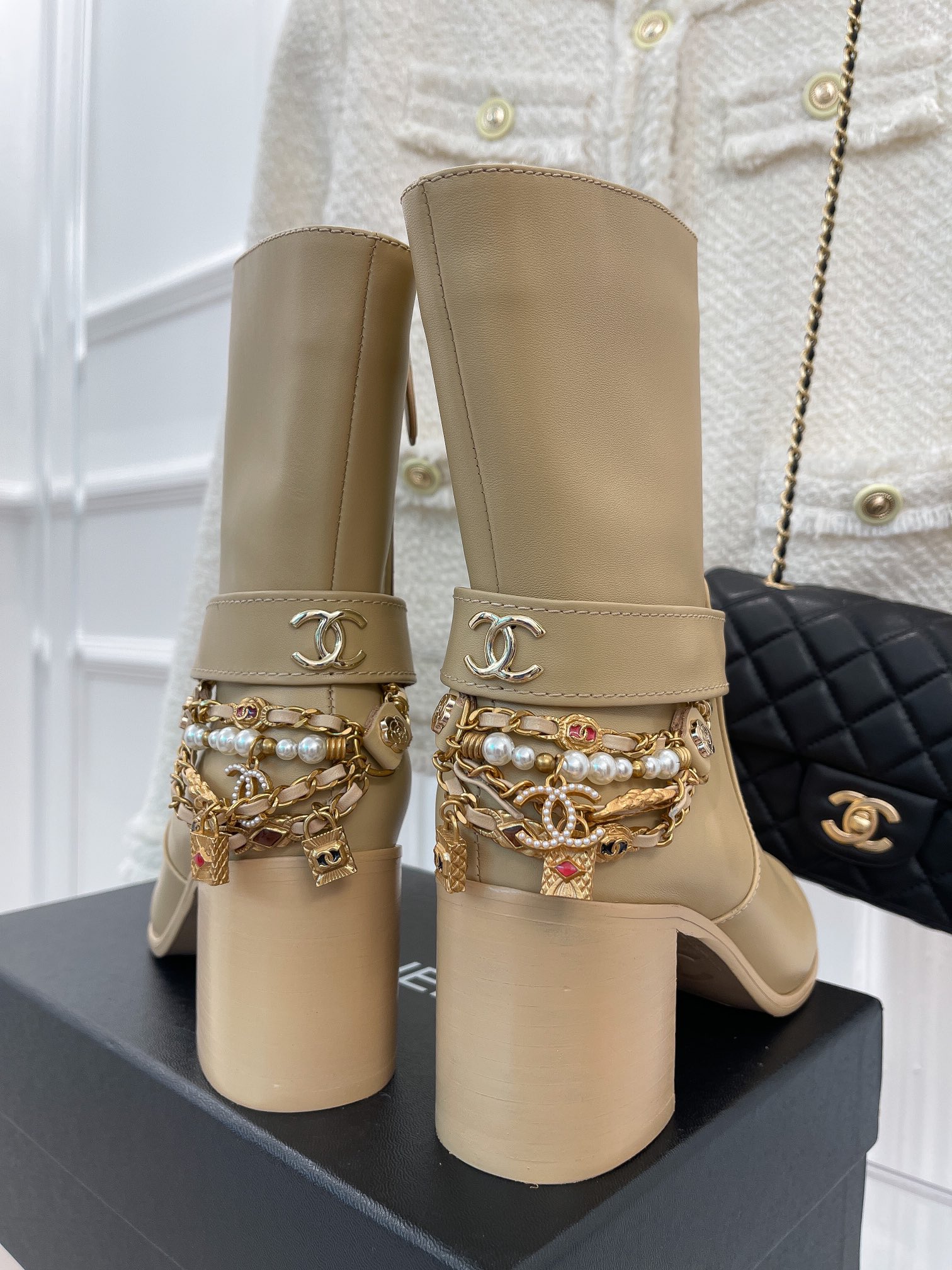 Chanel Women’s Ankle Boots With Decor Beige For Women 3.7in/9.5cm