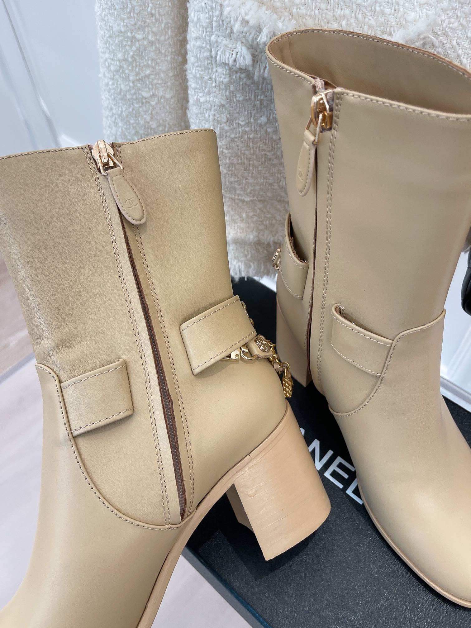 Chanel Women’s Ankle Boots With Decor Beige For Women 3.7in/9.5cm