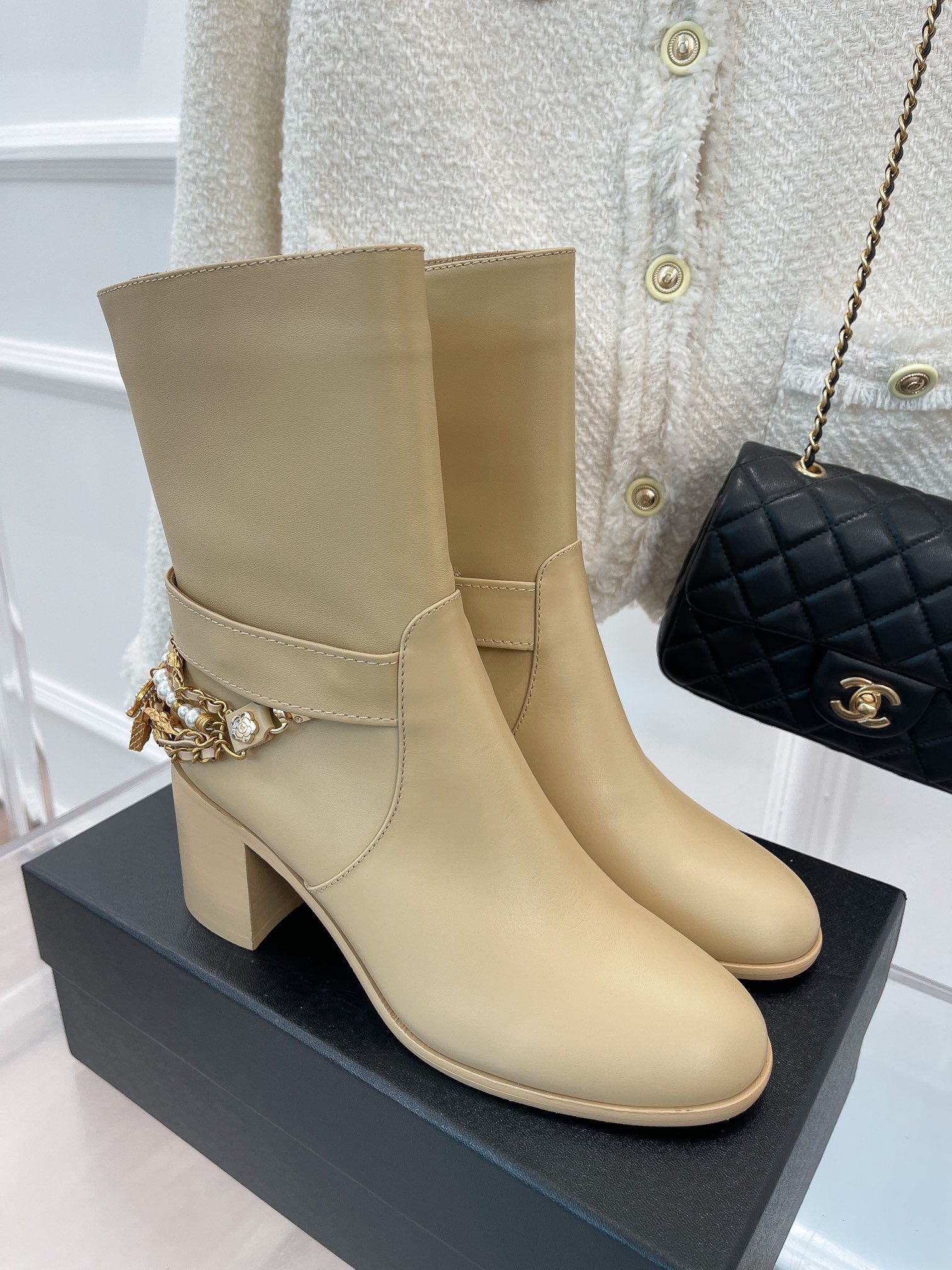 Chanel Women’s Ankle Boots With Decor Beige For Women 3.7in/9.5cm