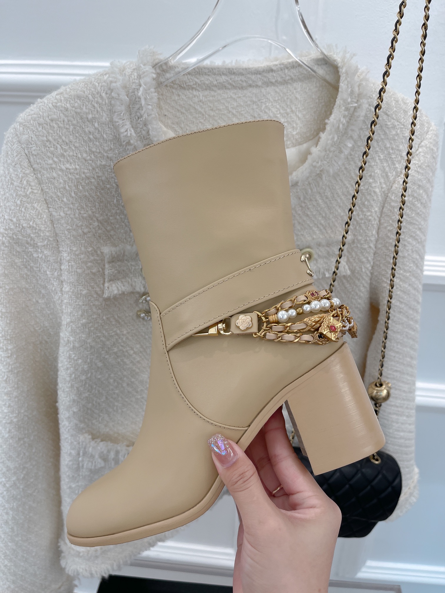 Chanel Women’s Ankle Boots With Decor Beige For Women 3.7in/9.5cm