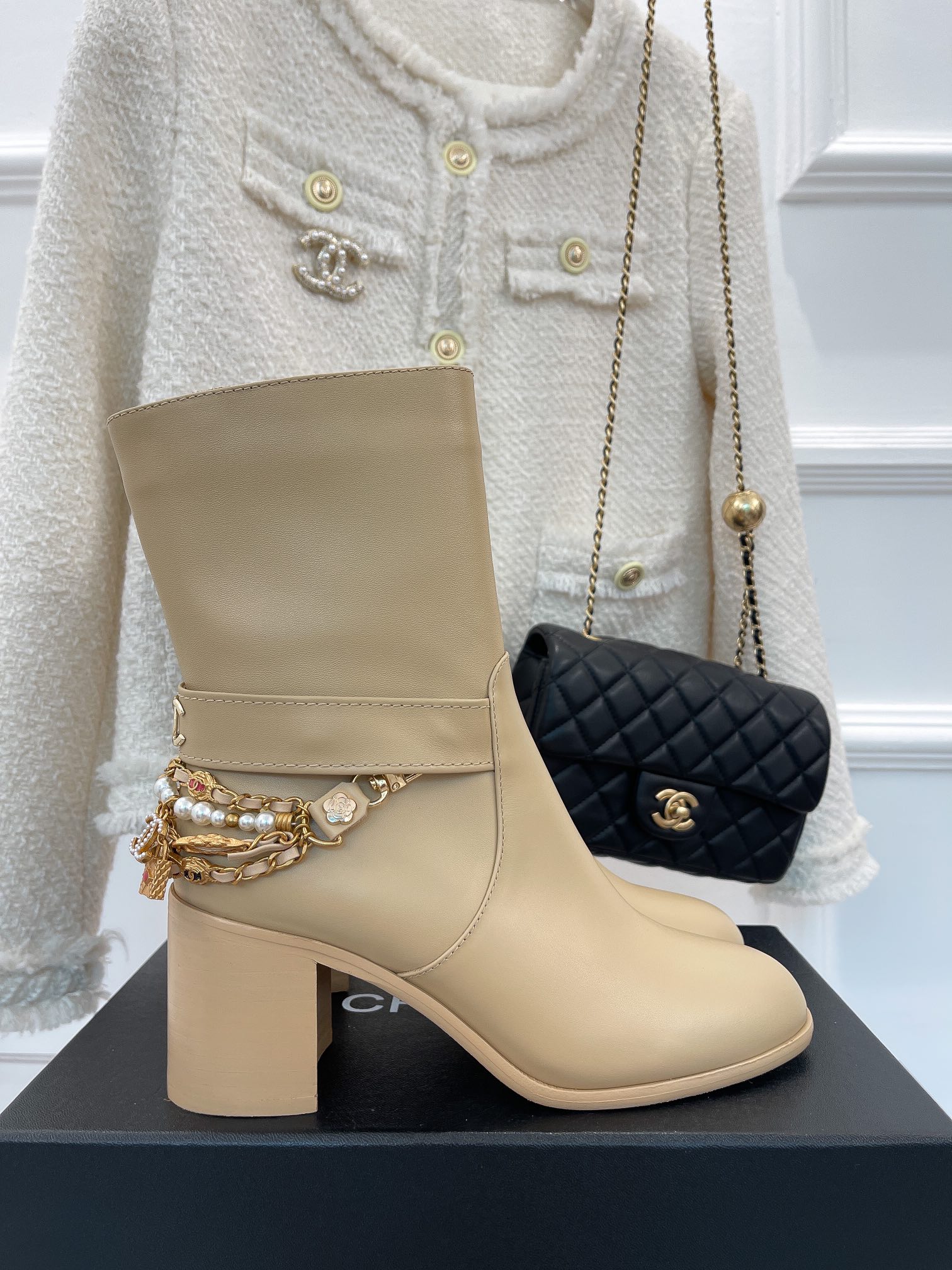 Chanel Women’s Ankle Boots With Decor Beige For Women 3.7in/9.5cm