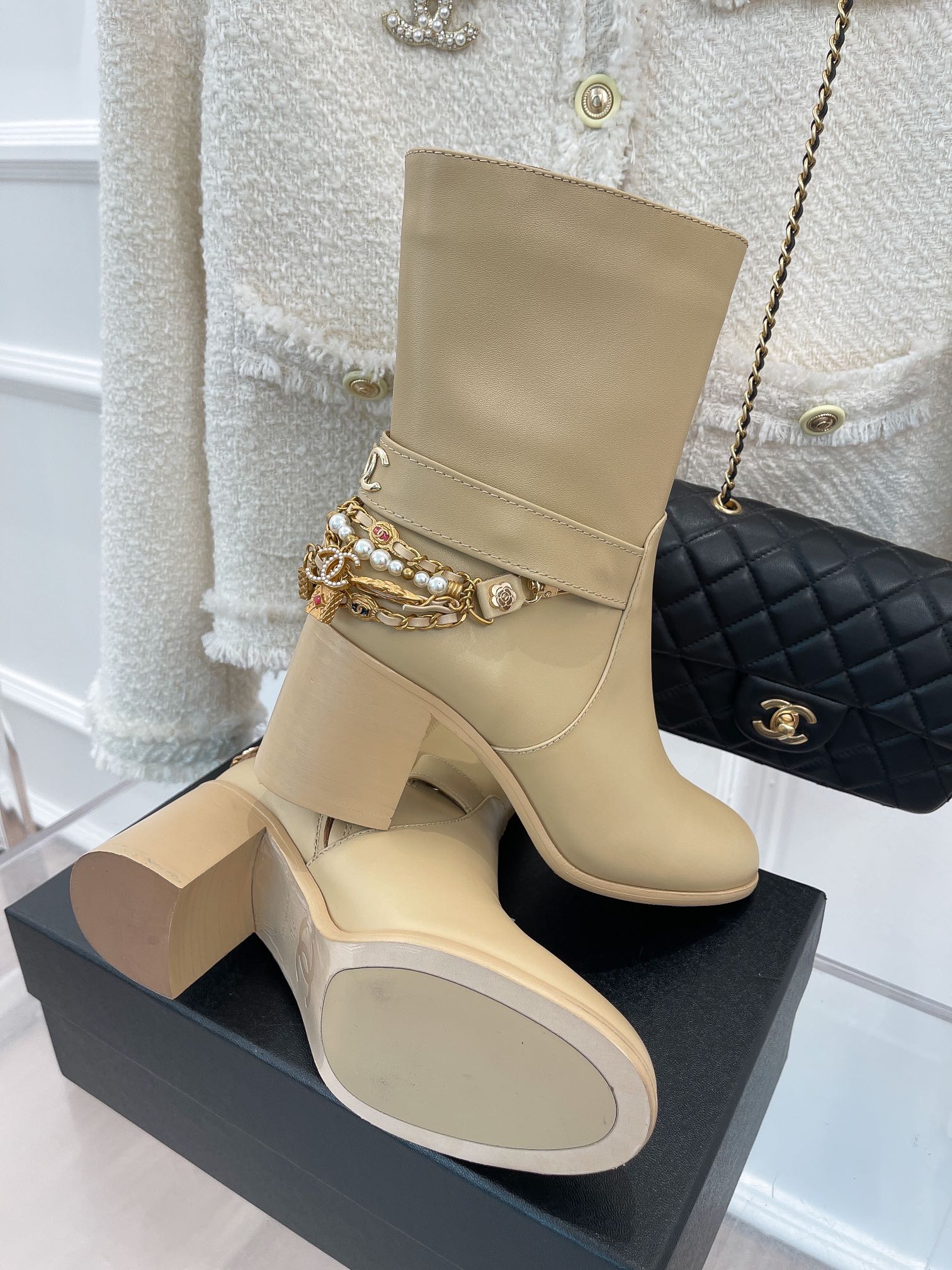 Chanel Women’s Ankle Boots With Decor Beige For Women 3.7in/9.5cm