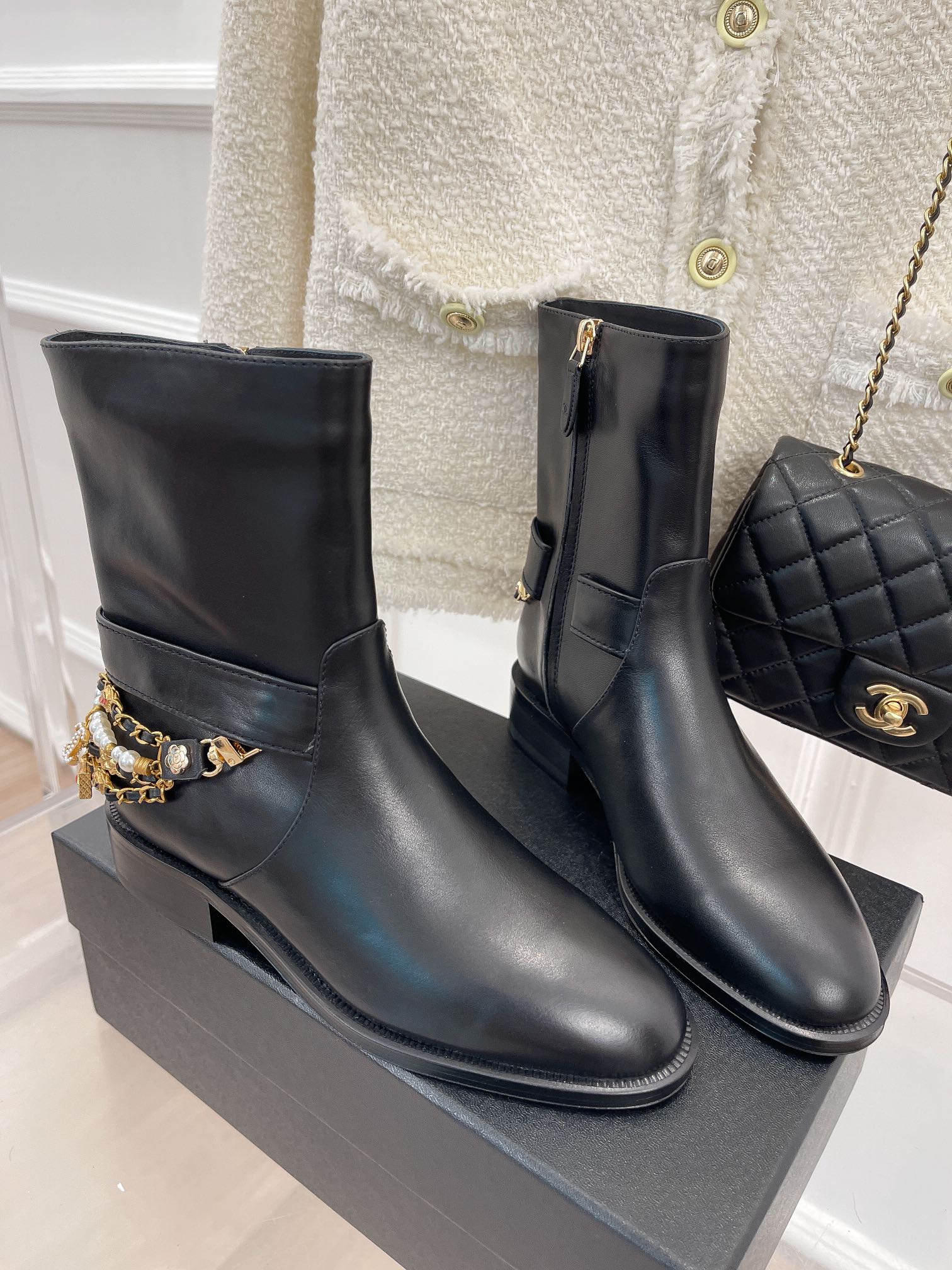 Chanel Women’s Ankle Boots With Decor Black For Women 1.5in/ 4cm