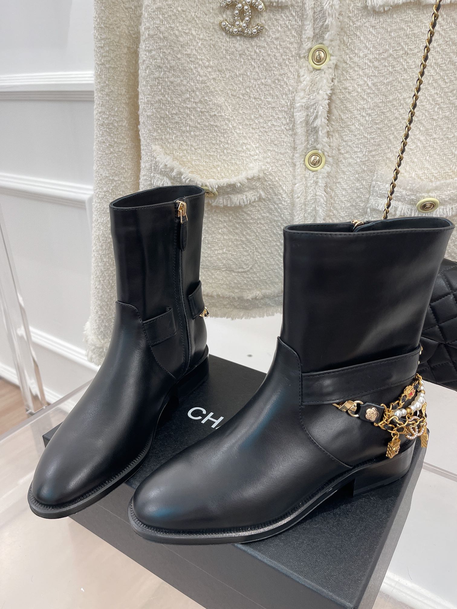 Chanel Women’s Ankle Boots With Decor Black For Women 1.5in/ 4cm