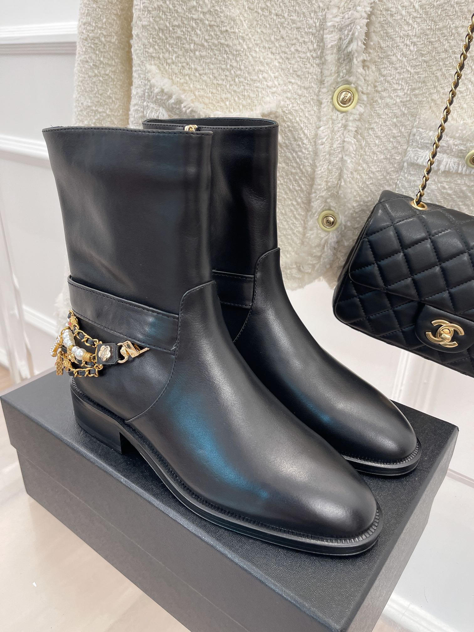 Chanel Women’s Ankle Boots With Decor Black For Women 1.5in/ 4cm