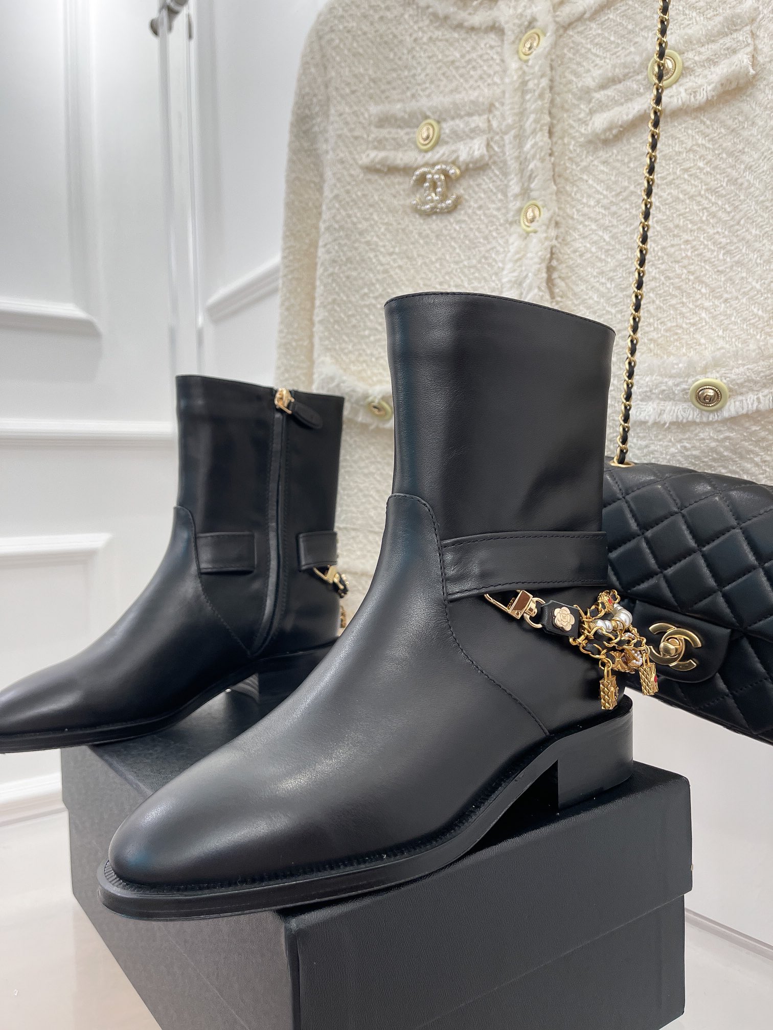 Chanel Women’s Ankle Boots With Decor Black For Women 1.5in/ 4cm