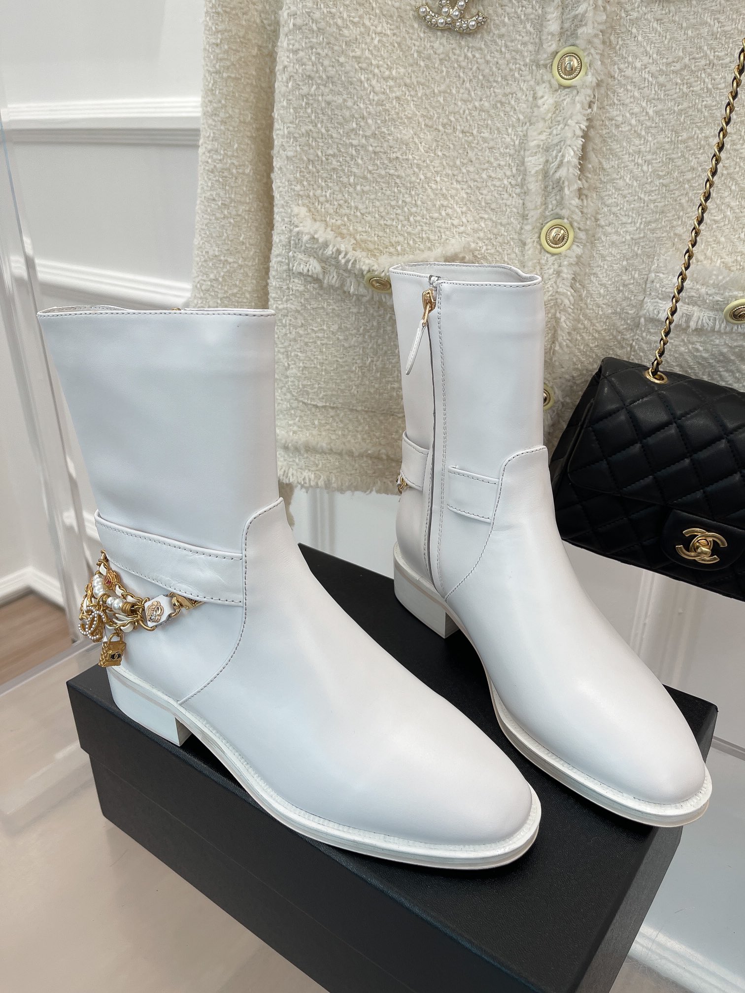 Chanel Women’s Ankle Boots With Decor White For Women 1.5in/ 4cm