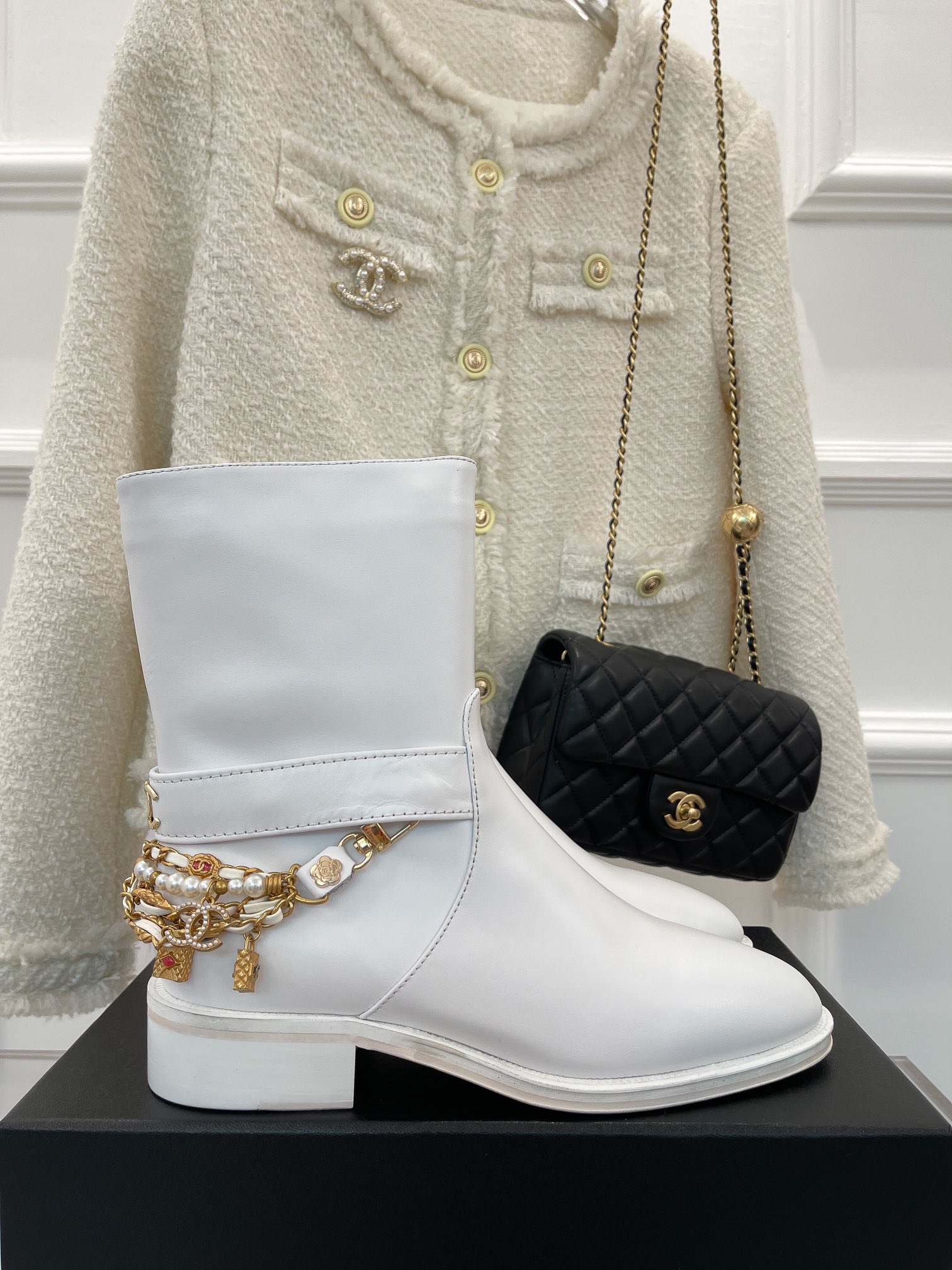 Chanel Women’s Ankle Boots With Decor White For Women 1.5in/ 4cm