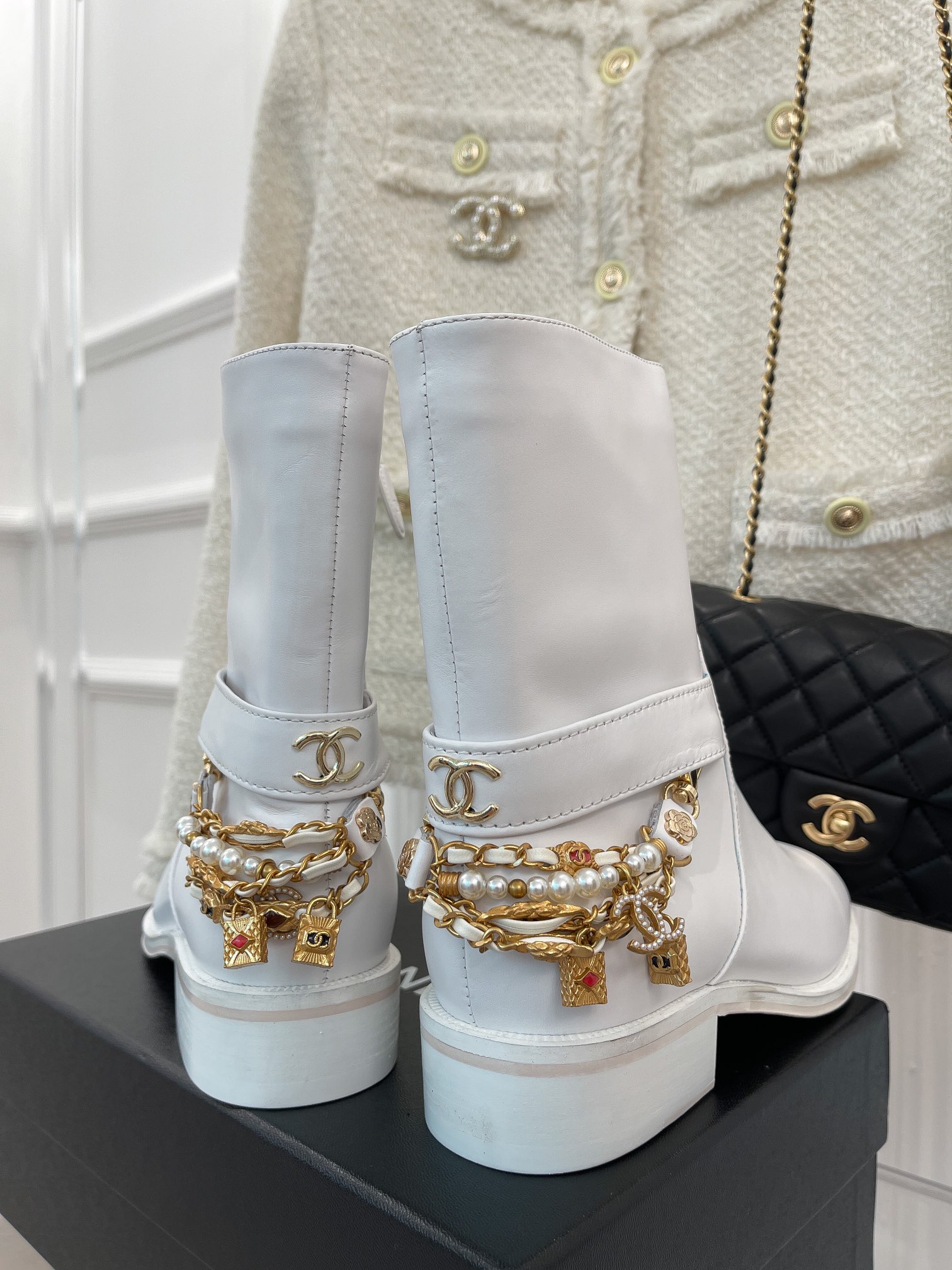 Chanel Women’s Ankle Boots With Decor White For Women 1.5in/ 4cm