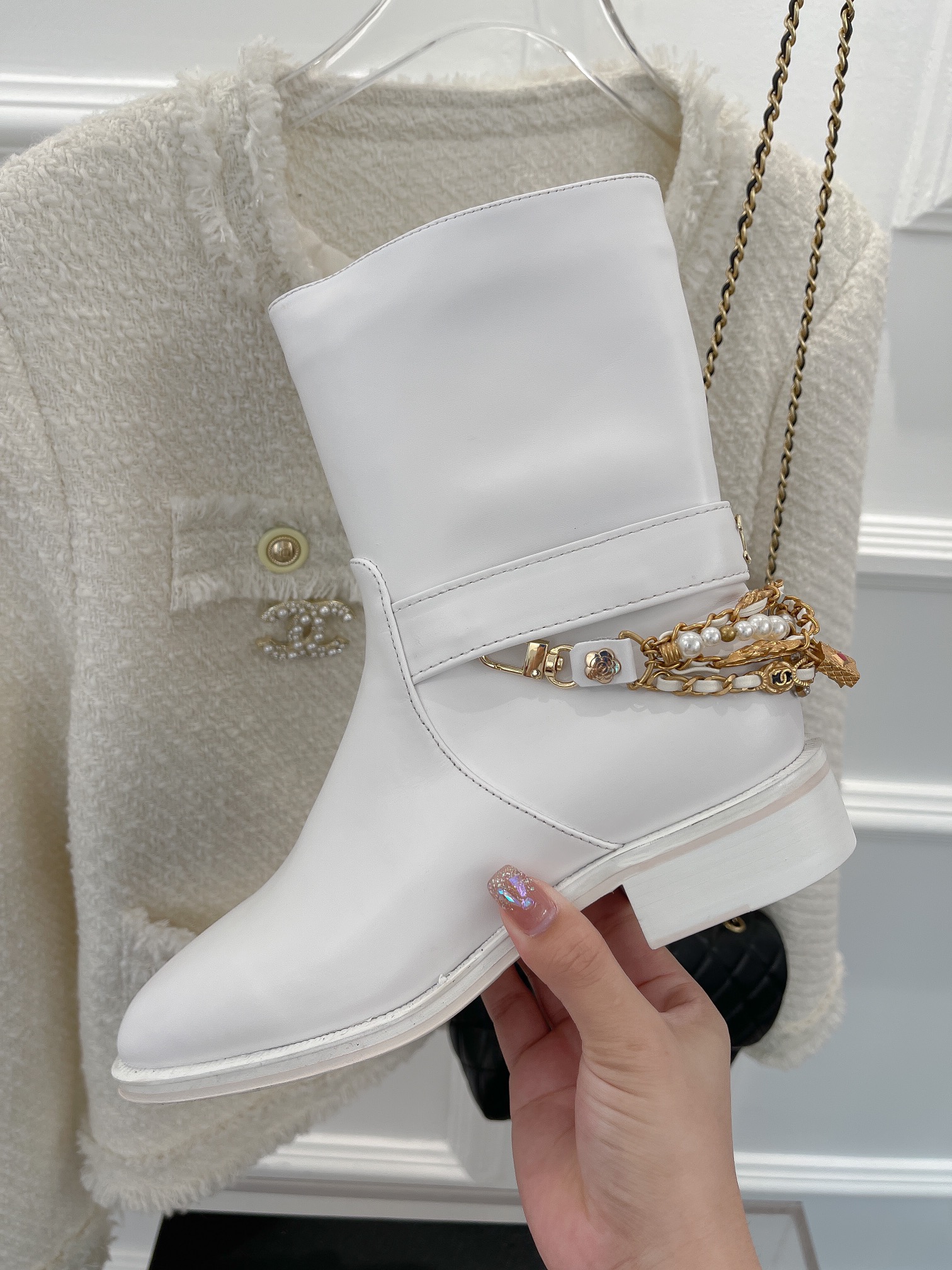 Chanel Women’s Ankle Boots With Decor White For Women 1.5in/ 4cm