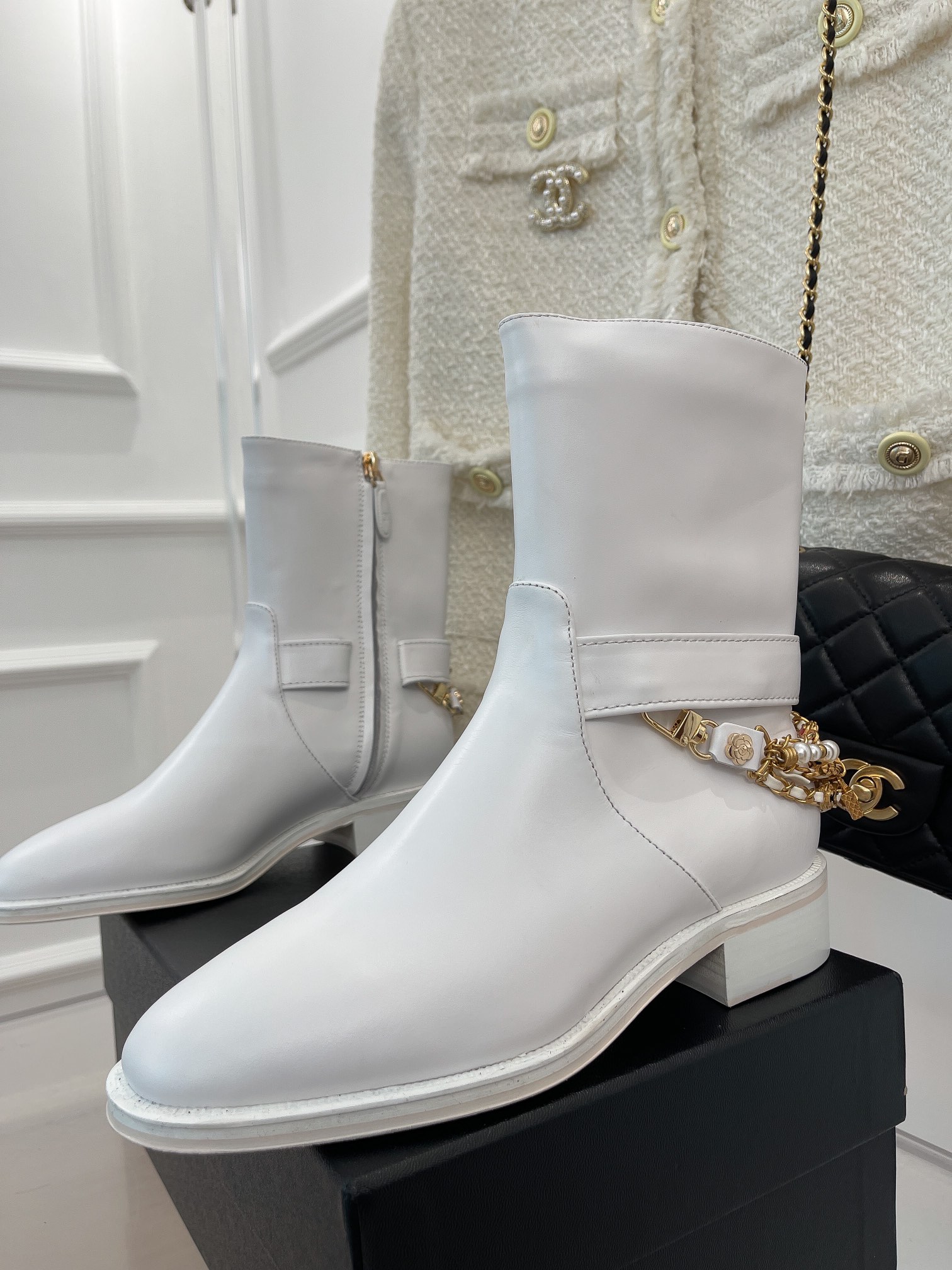 Chanel Women’s Ankle Boots With Decor White For Women 1.5in/ 4cm