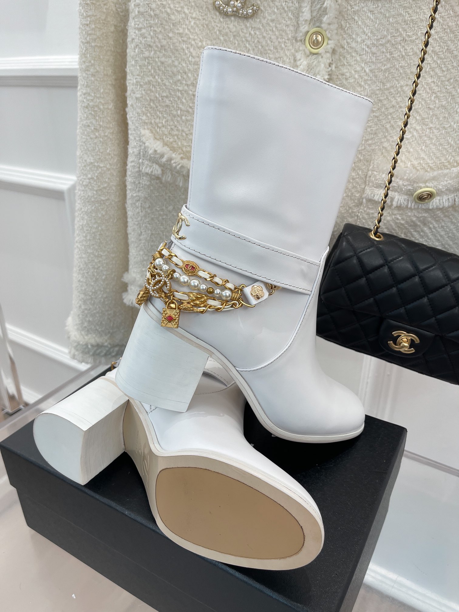 Chanel Women’s Ankle Boots With Decor White For Women 3.7in/9.5cm
