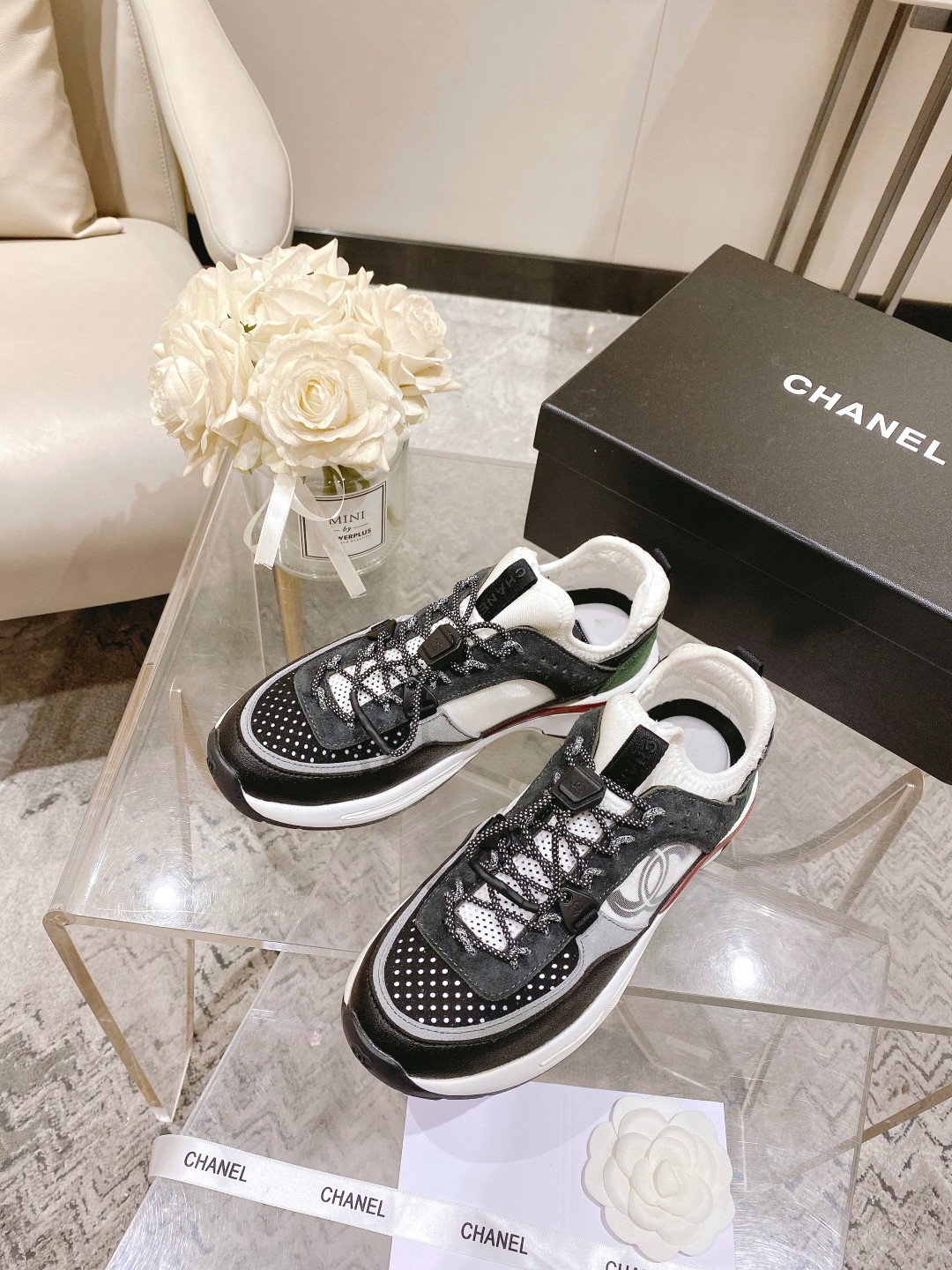 Chanel Women’s Camellia Flower Slingback Black And Dark Gray For Women G39488 Y56142 K4948