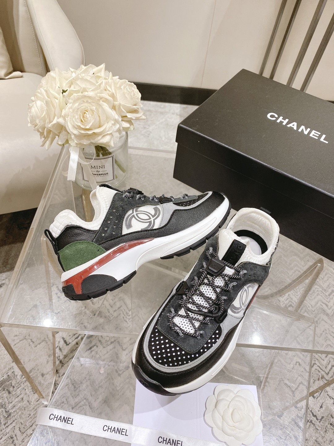 Chanel Women’s Camellia Flower Slingback Black And Dark Gray For Women G39488 Y56142 K4948
